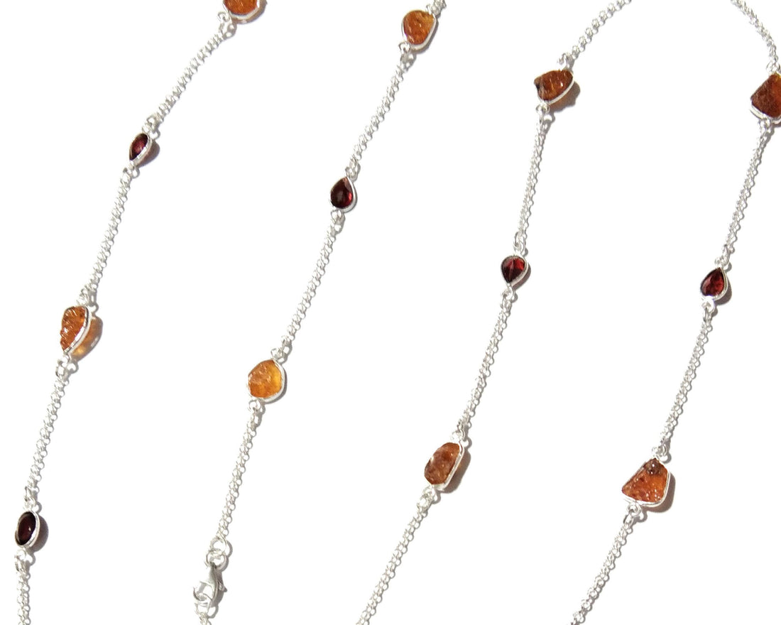 Beautiful Log Necklace 100% Natural Gemstone Yellow Garnet Rough & Garnet Faceted Log Bezel Necklace With 925 Starling Silver Length 36 inch