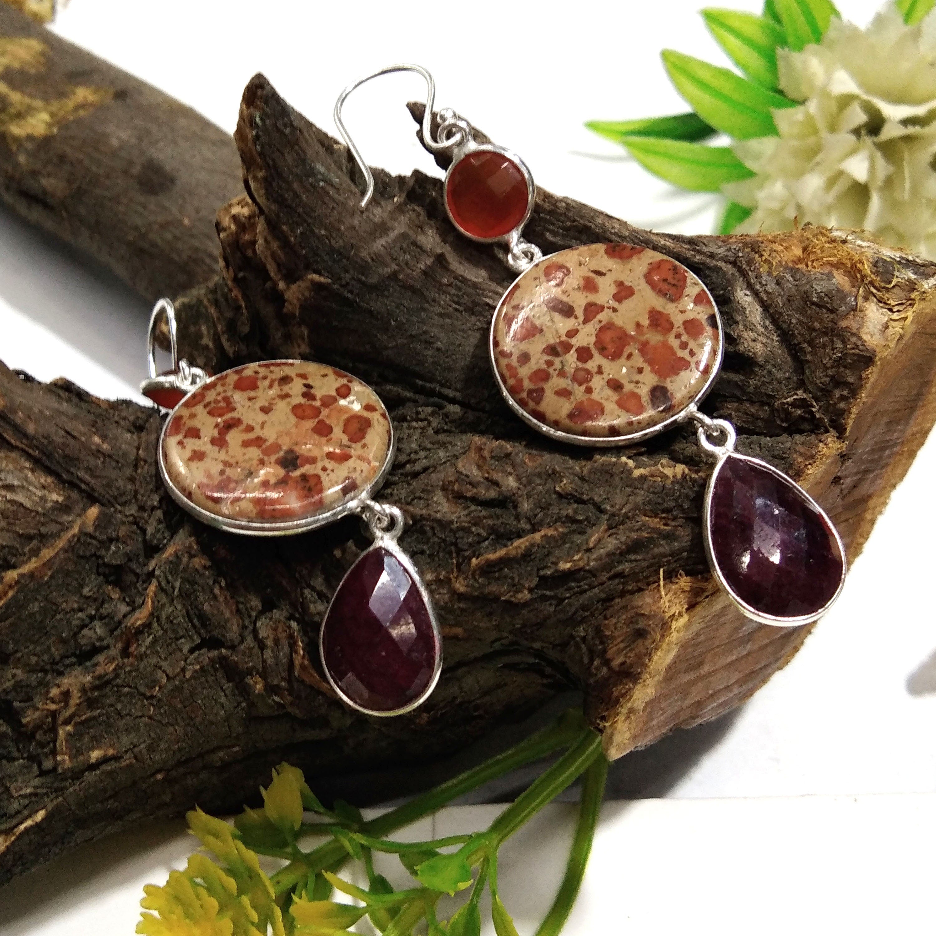 Natural Asteroid Jasper, Red Ruby Gemstone Earring, 925 Solid Starling Silver Earring, Handmade Silver Jewelry, Jasper Stone Gift Earring