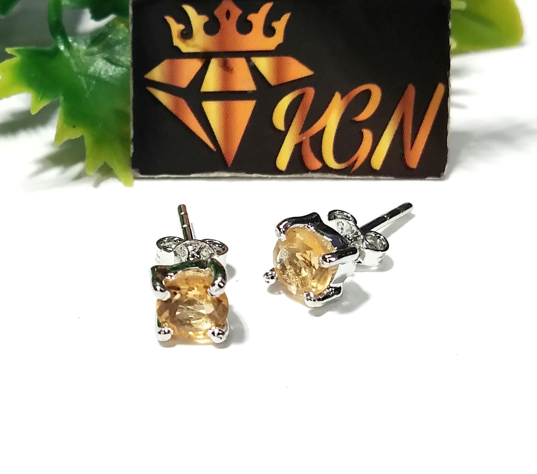 Natural Citrine Stud Earrings, 925 Starling Silver Jewelry Earring, Amazing Citrine Gemstone Round Shape Stone Size 5x5mm Gift For Her