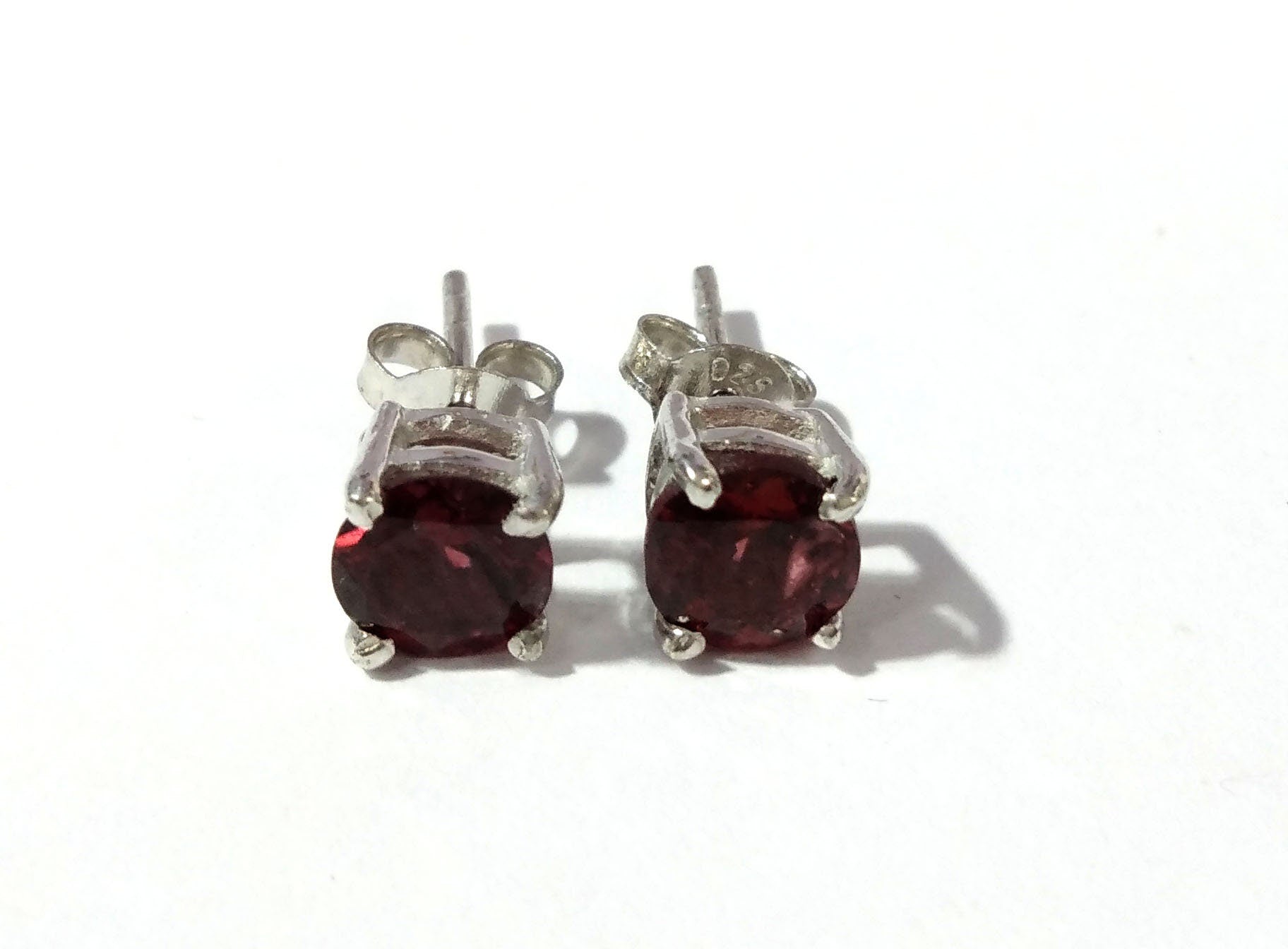 Garnet Stud Earrings, 925 Solid Starling Silver Earring Jewelry Natural Red Garnet Gemstone Round Shape Stone Size 6x6mm Gift for Her, Studs
