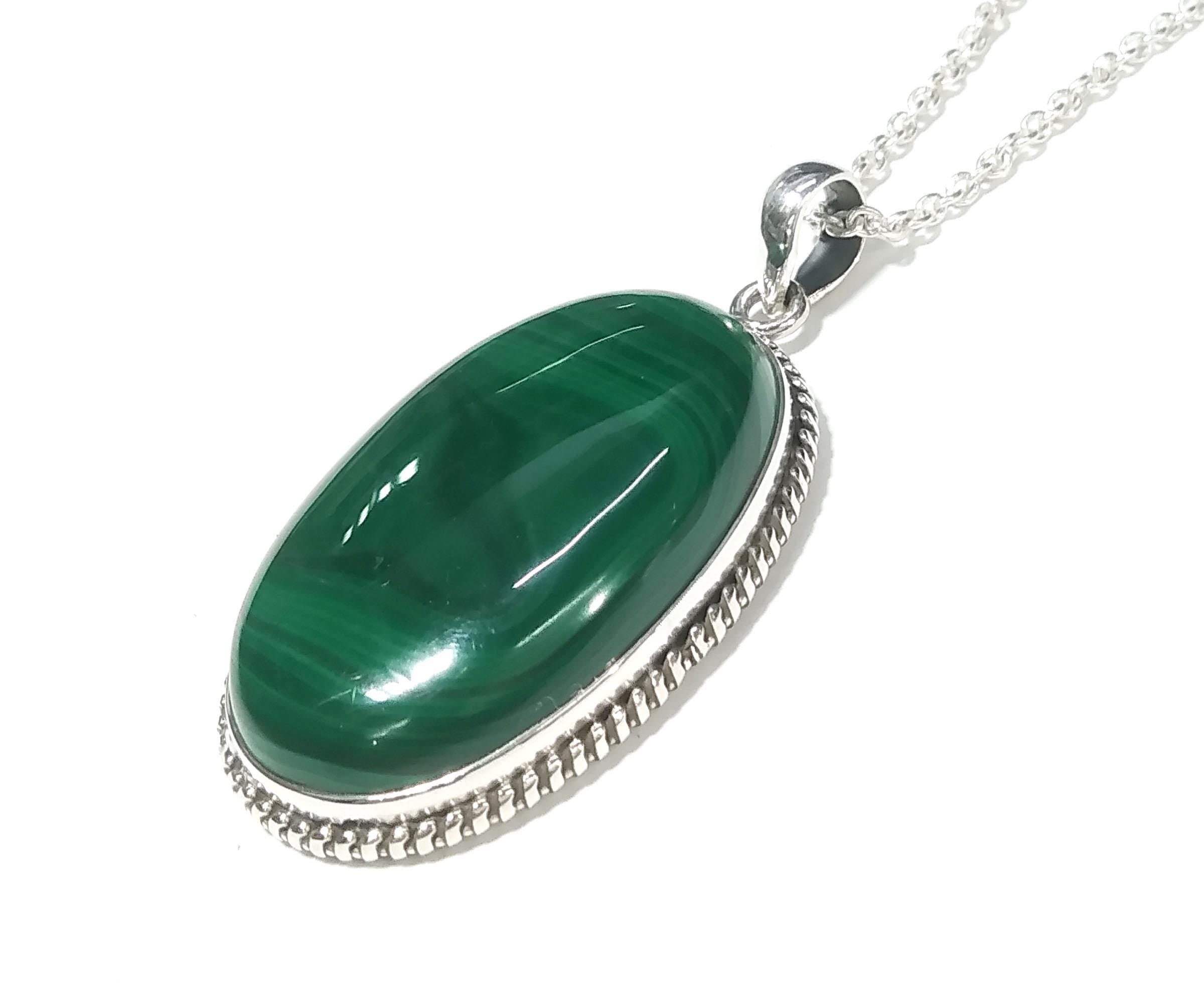 Natural Malachite Gemstone Pendant, 925 Sterling Silver Pendant Jewelry, Handmade Pendant Chain Necklace, Gift Birthday Pendant