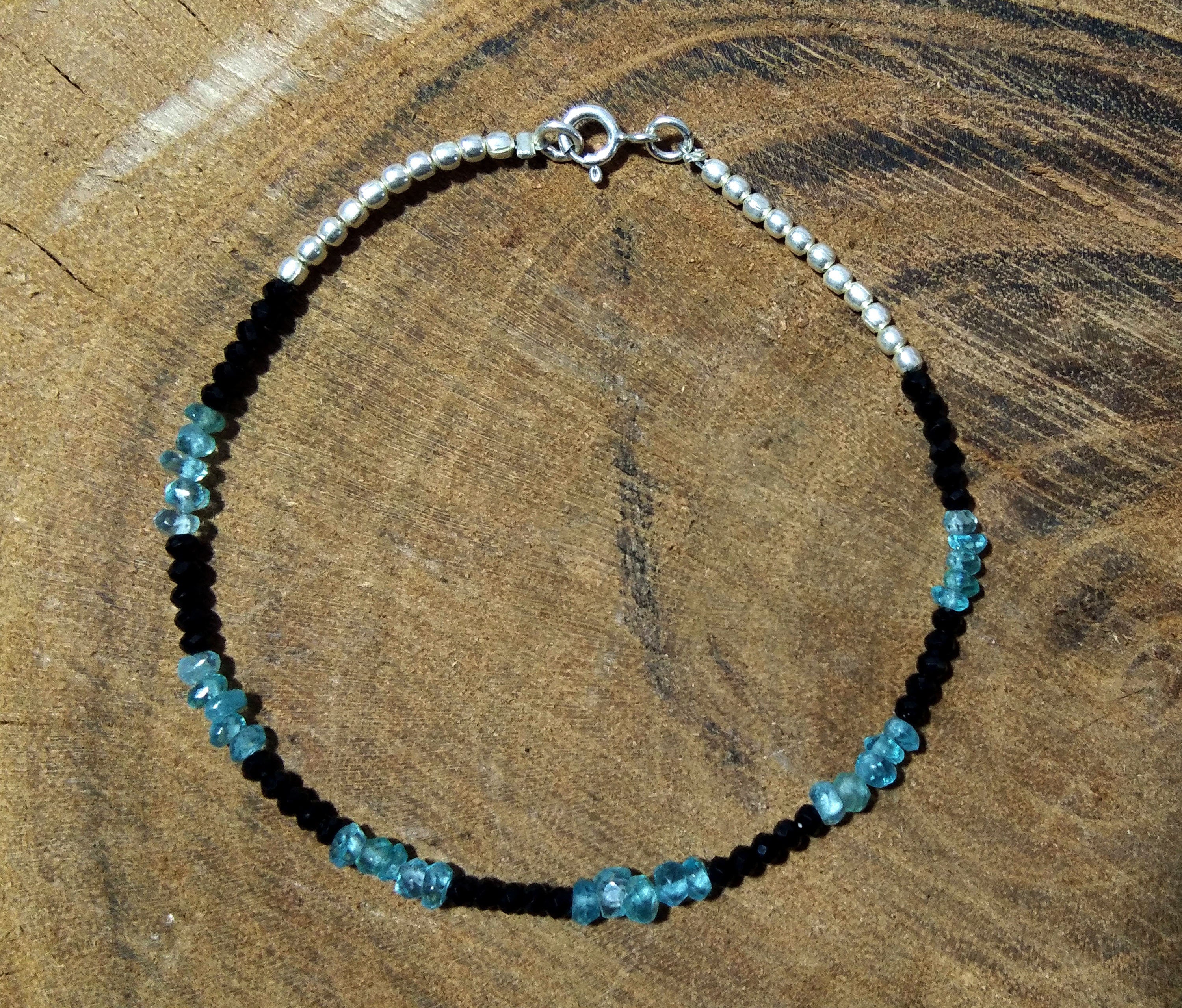 Apatite & Black Spinel Bracelet, Apatite Jewelry, Black Spinel Bracelet, May Birthstone, 925 Silver Wristlet Beaded Bracelet, Gift For Her