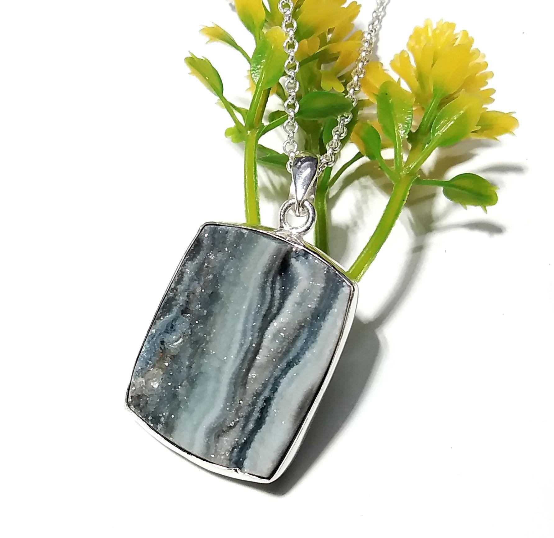 Natural Desert Druzy Gemstone Pendant, 925 Sterling Silver Pendant, Desert Druzy Chain Pendant Necklace, Handmade Gift For Wedding Pendant