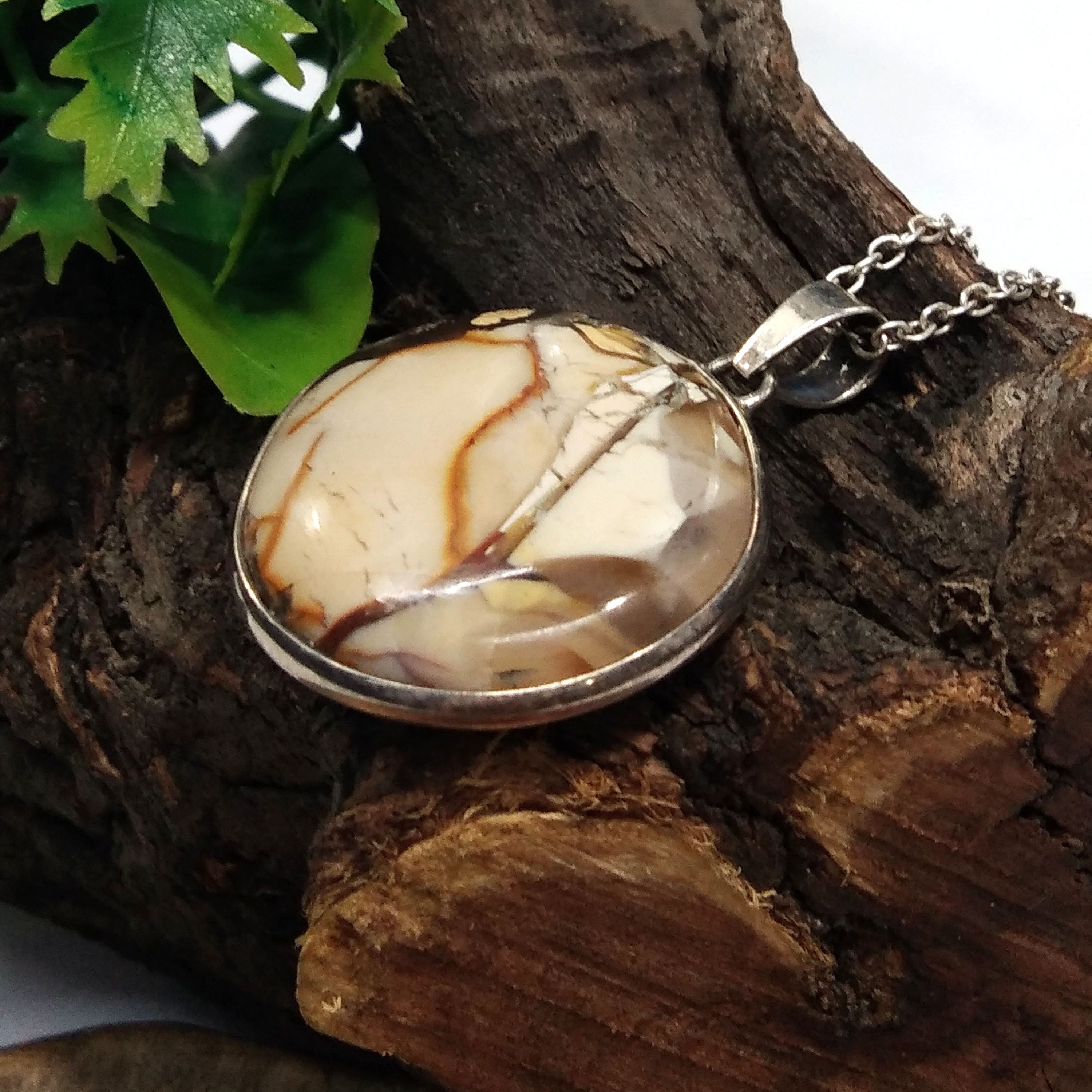 Brecciated Mookaite Gemstone Pendant, 925 Starling Silver Chain Pendant Necklace, Handmade Stone Size 25x25 mm Gift Pendant