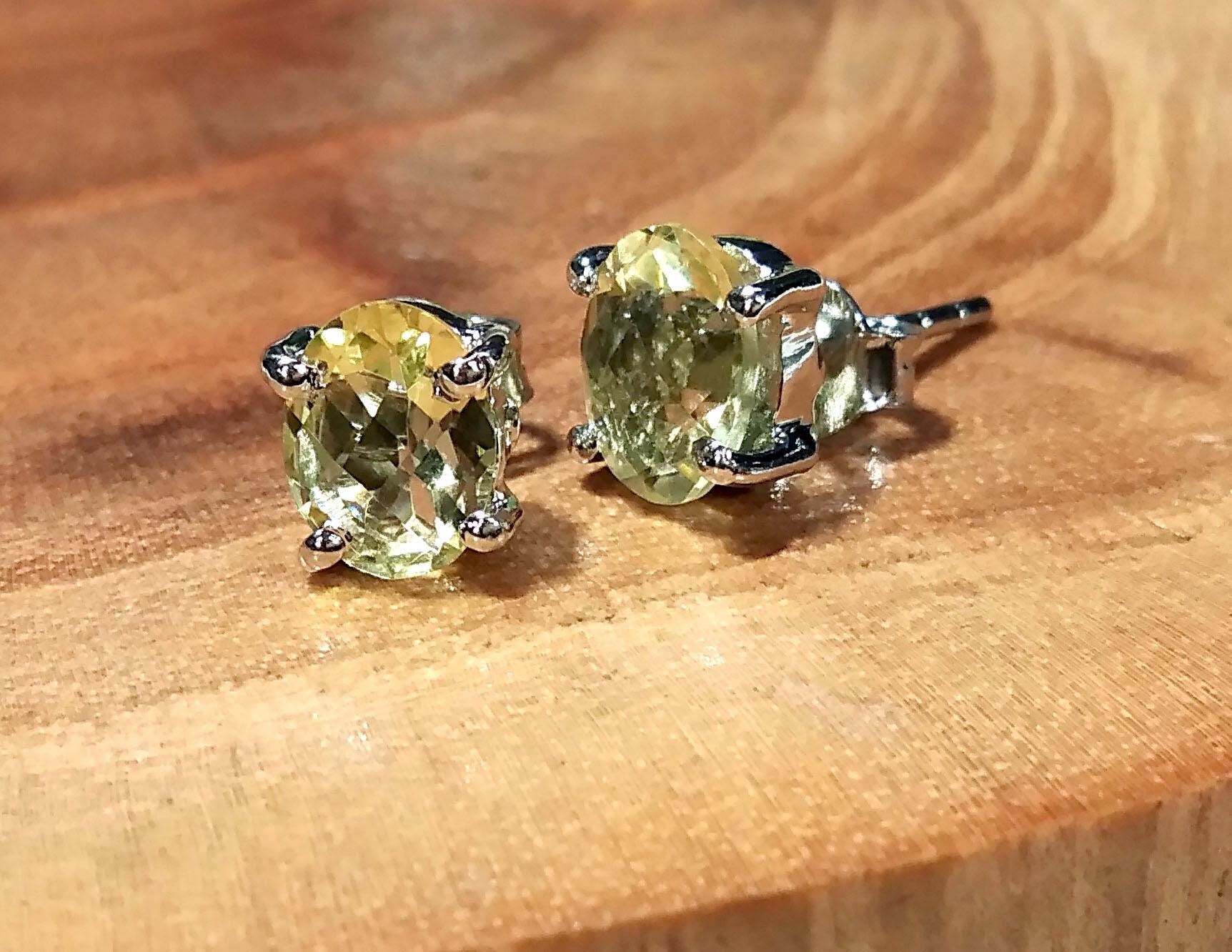 Lemon Quartz Silver Stud Earrings, 925 Starling Silver Stud Earring, Natural Lemon Quartz  Stud Earrings, Screw Back/Push Back Earrings Gift