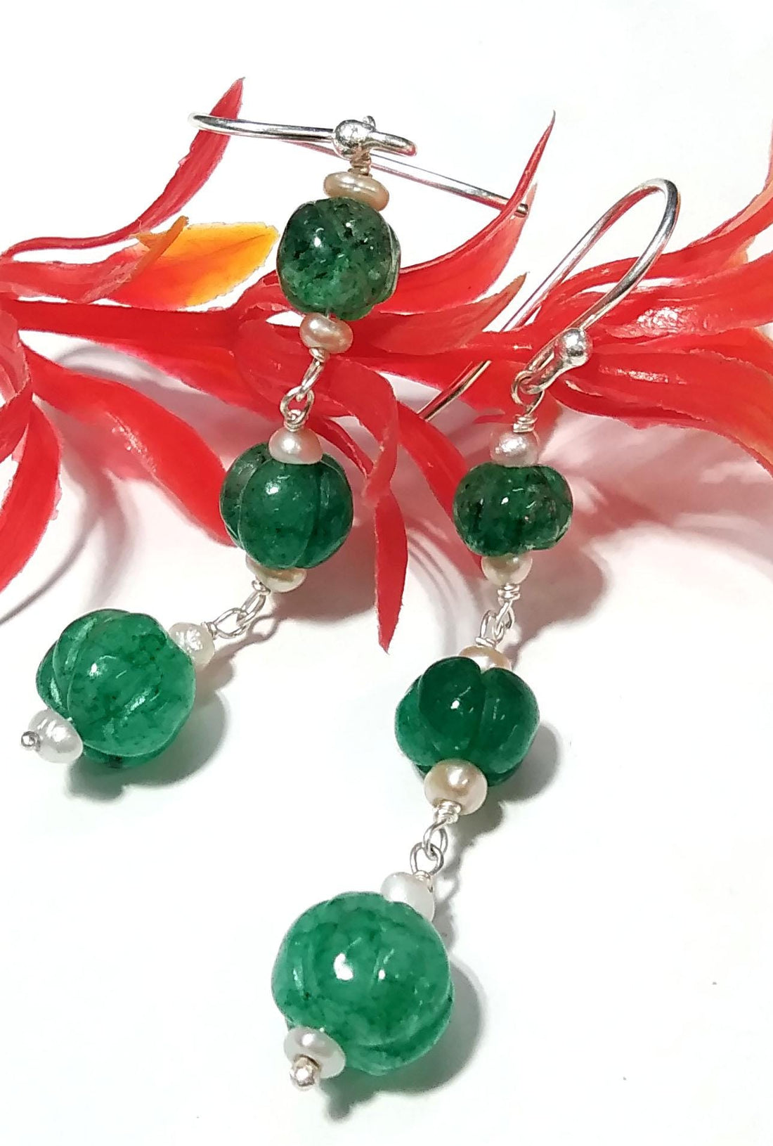 Natural Strawberry Quartz Pumpkin Beads Earring, 925 Silver Beaded Earring, Gemstone Handmade Making Jewelry, Beautiful Beads Stone Earring