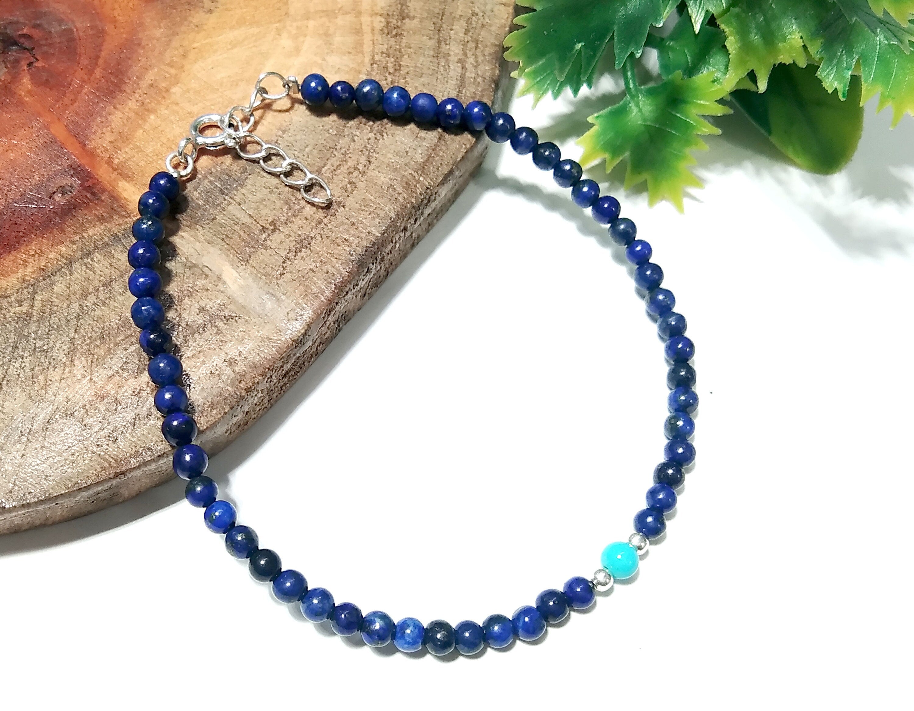 Lapis Lazuli And Turquoise Bracelet, Natural Lapis Lazuli Gemstone Bracelet, 925 Solid Sterling Silver Stone Bracelet, Handmade Jewelry Gift