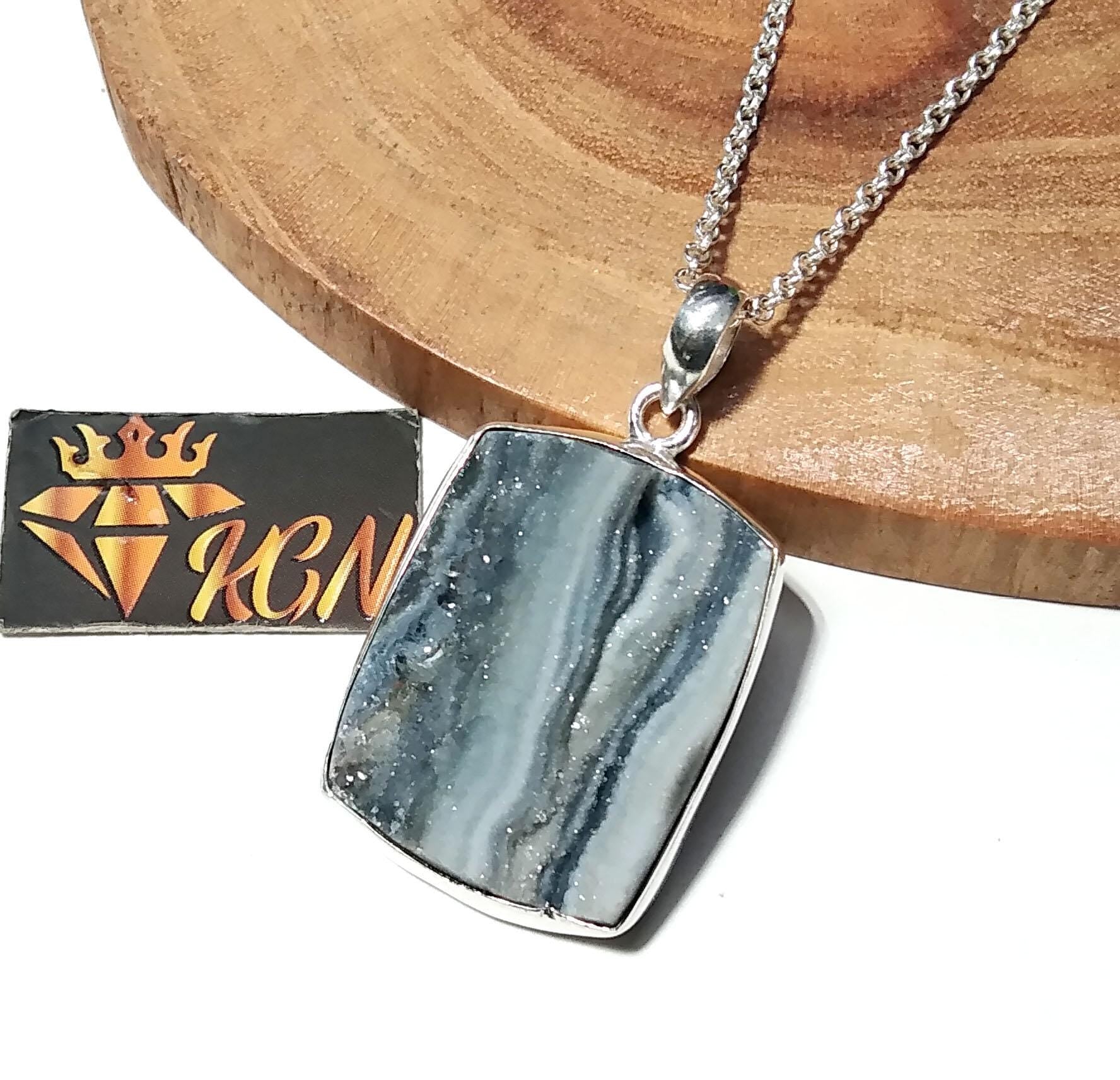 Natural Desert Druzy Gemstone Pendant, 925 Sterling Silver Pendant, Desert Druzy Chain Pendant Necklace, Handmade Gift For Wedding Pendant