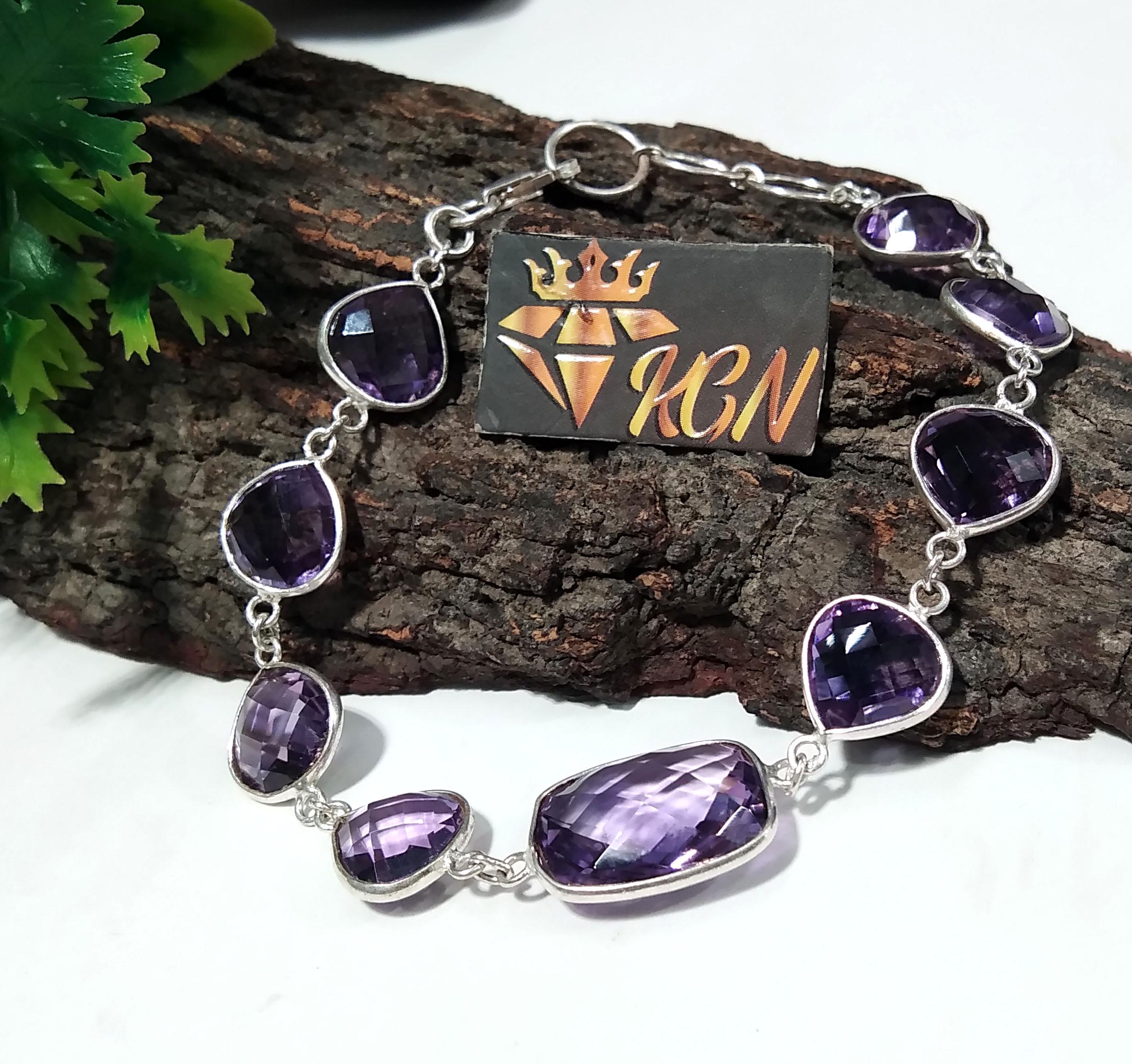 Amethyst Bracelet, Purple Stone Bracelet, 925 Sterling Silver Bracelet, Handmade Bracelet, Amethyst Jewelry, Silver Jewelry, Bezel Bracelet.