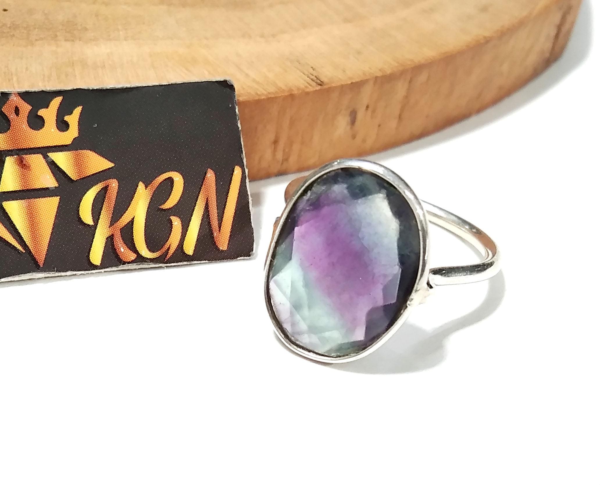 Natural Green And Purple Fluorite Ring, 925 Solid Sterling Silver Ring, Stone Size 16x12 mm Handmade Silver Ring, Birthday Ring