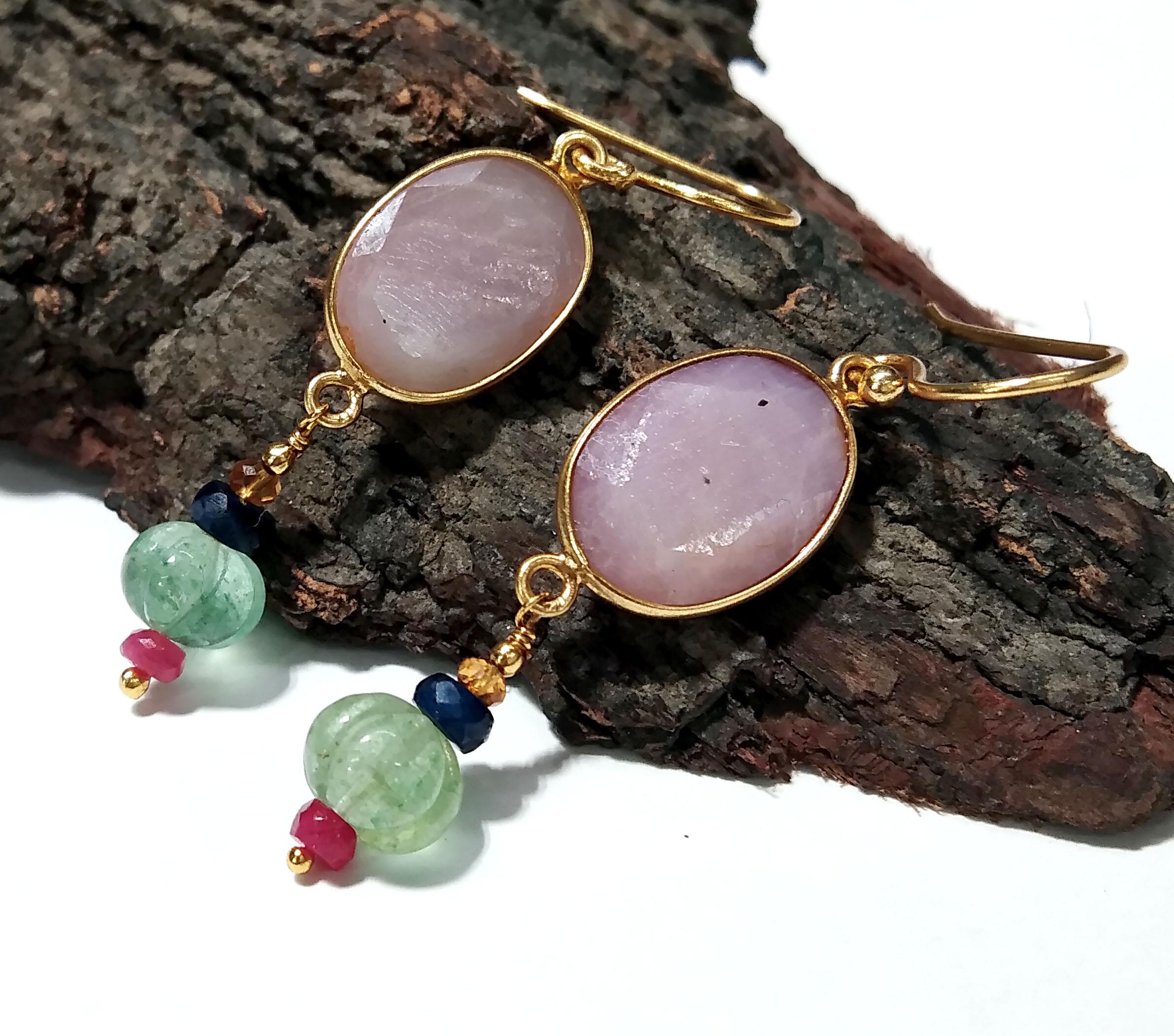 Natural Kunzite,Strawberry Quartz Stone Earring, 925 Starling Silver Gold Plated Earring Beautiful Kunzite Stone Size 13x10mm Gift For Women