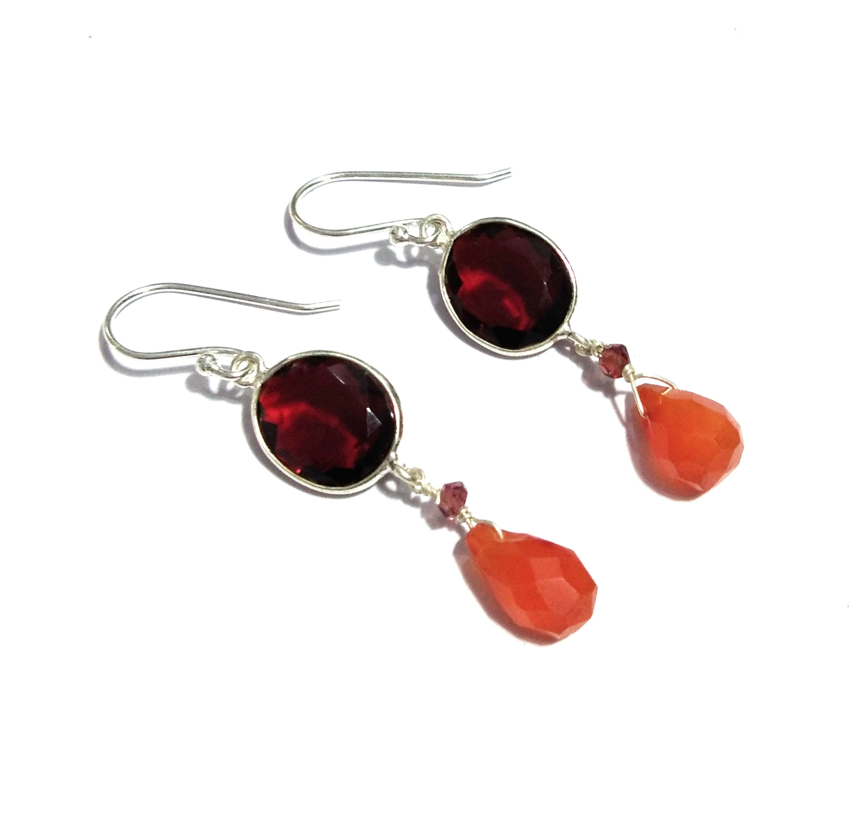 Natural Caroline,Garnet Gemstone Earring, 925 Solid Starling Silver Earring Garnet Stone Fancy Shape Stone Size 11x10mm Gift Earring Jewelry