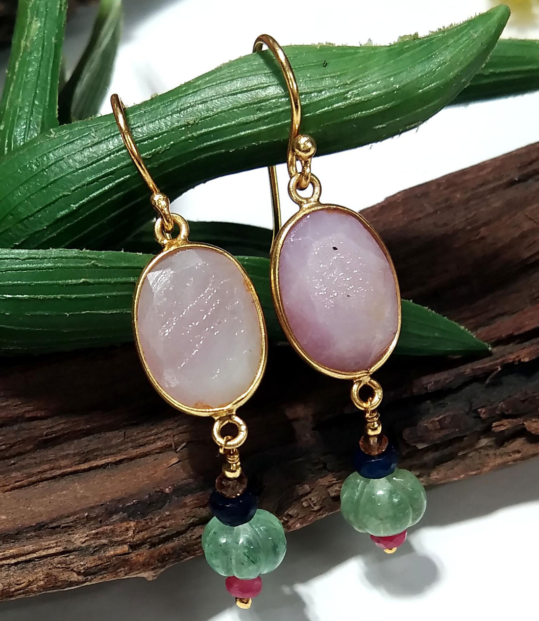 Natural Kunzite,Strawberry Quartz Stone Earring, 925 Starling Silver Gold Plated Earring Beautiful Kunzite Stone Size 13x10mm Gift For Women