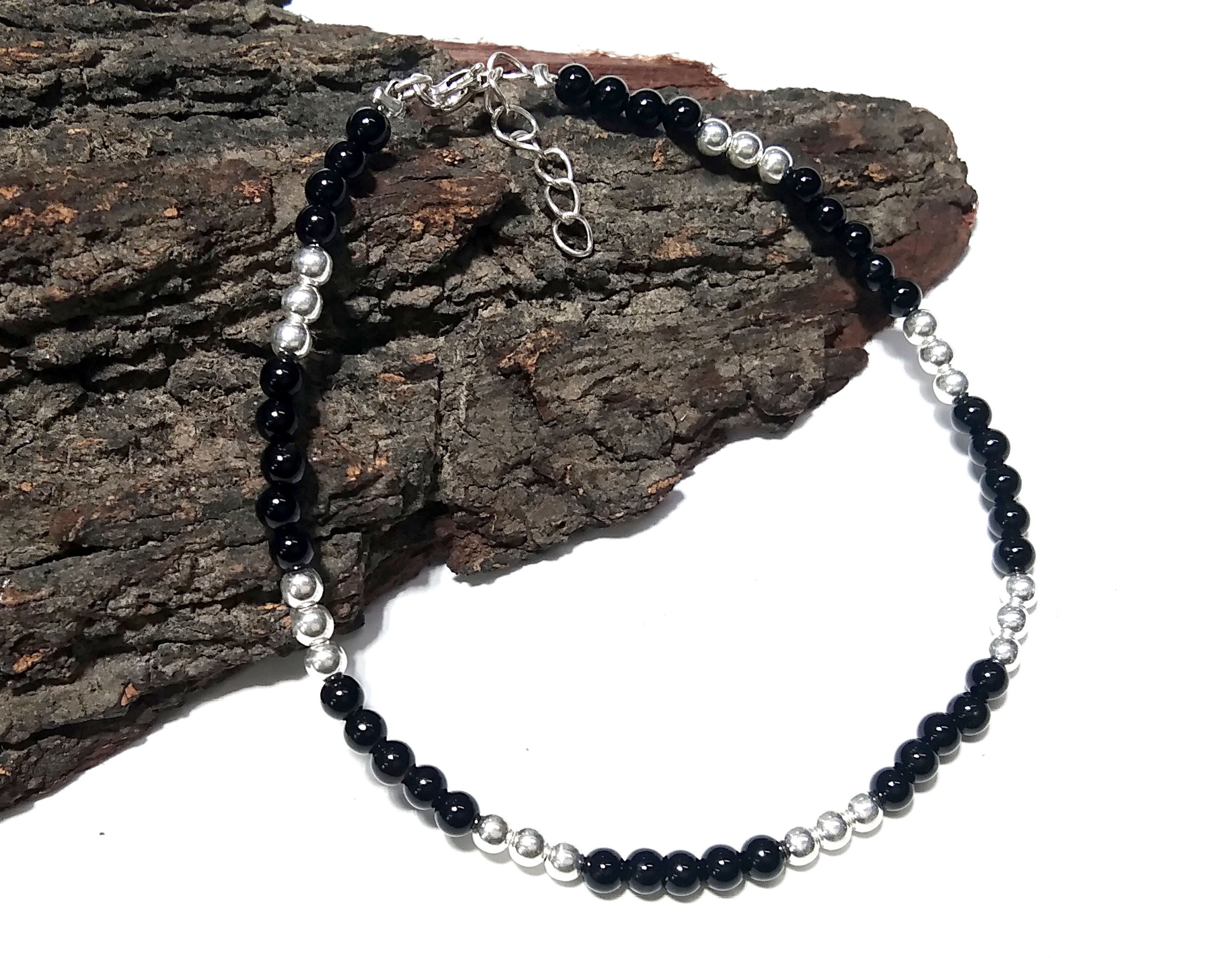 Natural Black Onyx Bracelet, 925 Solid Sterling Silver Bracelet, Gemstone Bracelet, For Women-Adjustable Bracelet, Silver Bracelet For Women