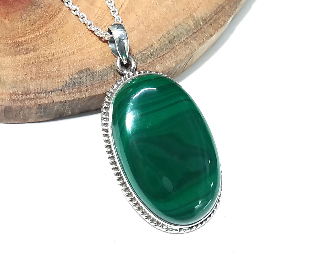 Natural Malachite Gemstone Pendant, 925 Sterling Silver Pendant Jewelry, Handmade Pendant Chain Necklace, Gift Birthday Pendant