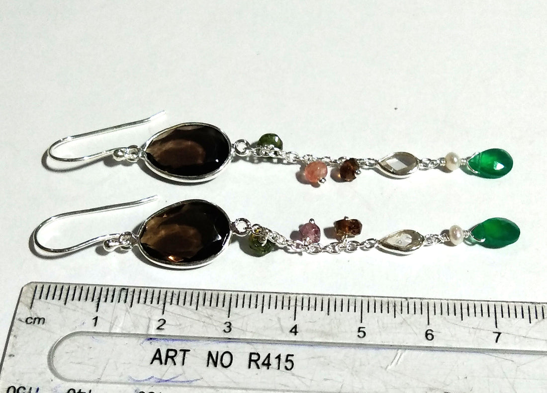 Natural Smoky Quartz Faceted Stone Earring, 925 Solid Starling Silver Earring, Jewelry Fancy Shape Stone Size 15x10mm Smoky For Gift Earring