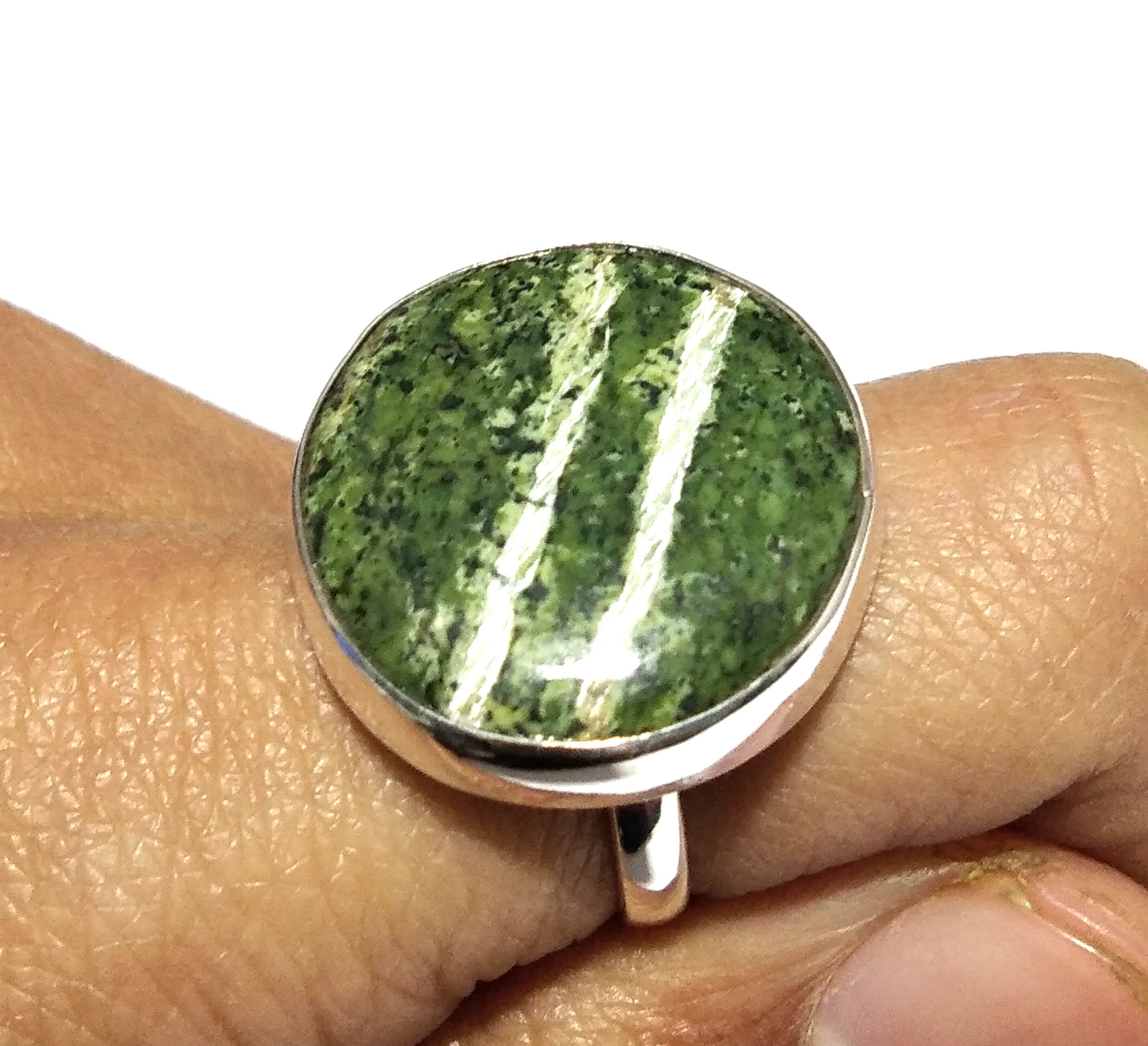 Natural Green Zebra Jasper Gemstone Ring, Solid 925 Sterling Silver Ring, Zebra Jasper Stone Size 22x22mm Handmade Ring Gift Mother day Ring