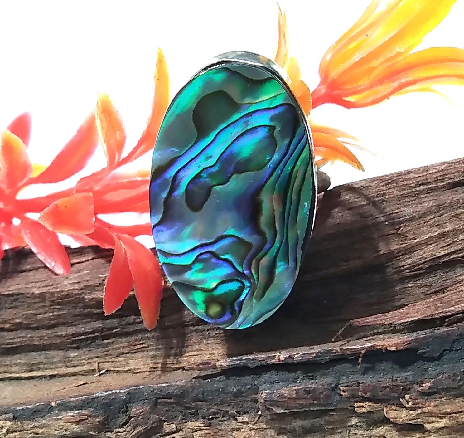 Natural Abalone Shell Gemstone Ring, 925 Solid Starling Silver Ring, Abalone Shell Stone Size 27x17mm Handmade Silver Ring, Birthday Ring
