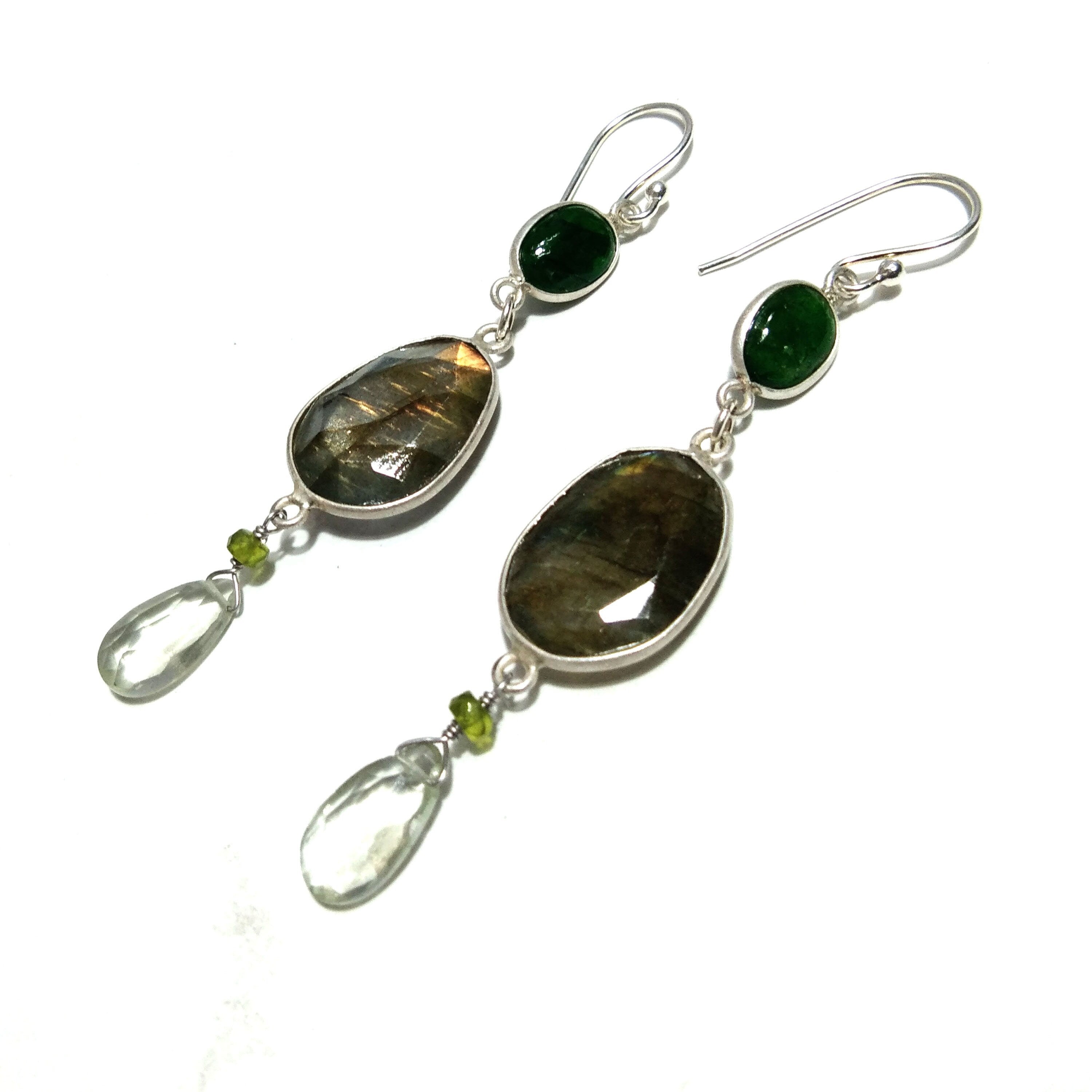 Natural Labradorite/Green Amethyst Earring, 925 Solid Starling Silver Earring, Labradorite Stone Handmade For Gift Women Earring Jewelry