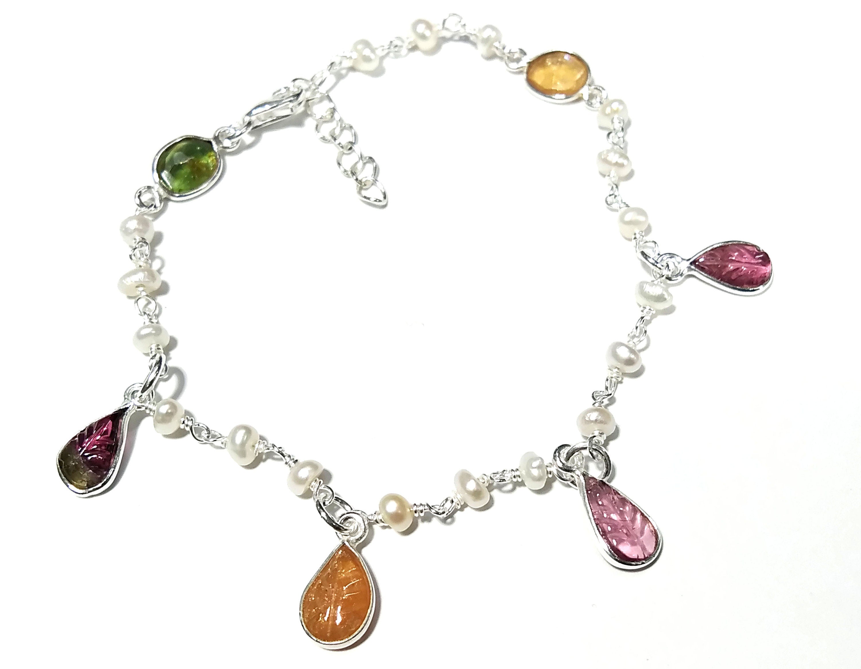 Multi Tourmaline Gemstone Bracelet, 925 Sterling Silver Bracelet, Healing Crystal Gemstone Bracelet, Tourmaline Gift Valentine day Bracelet