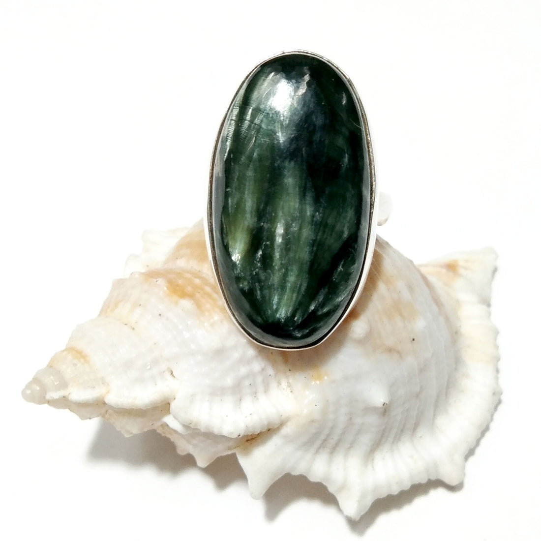 Natural Green Seraphinite Gemstone Ring, 925 Solid Sterling Silver Ring, Seraphinite Stone Size 27x15 mm Handmade Gift independence day Ring