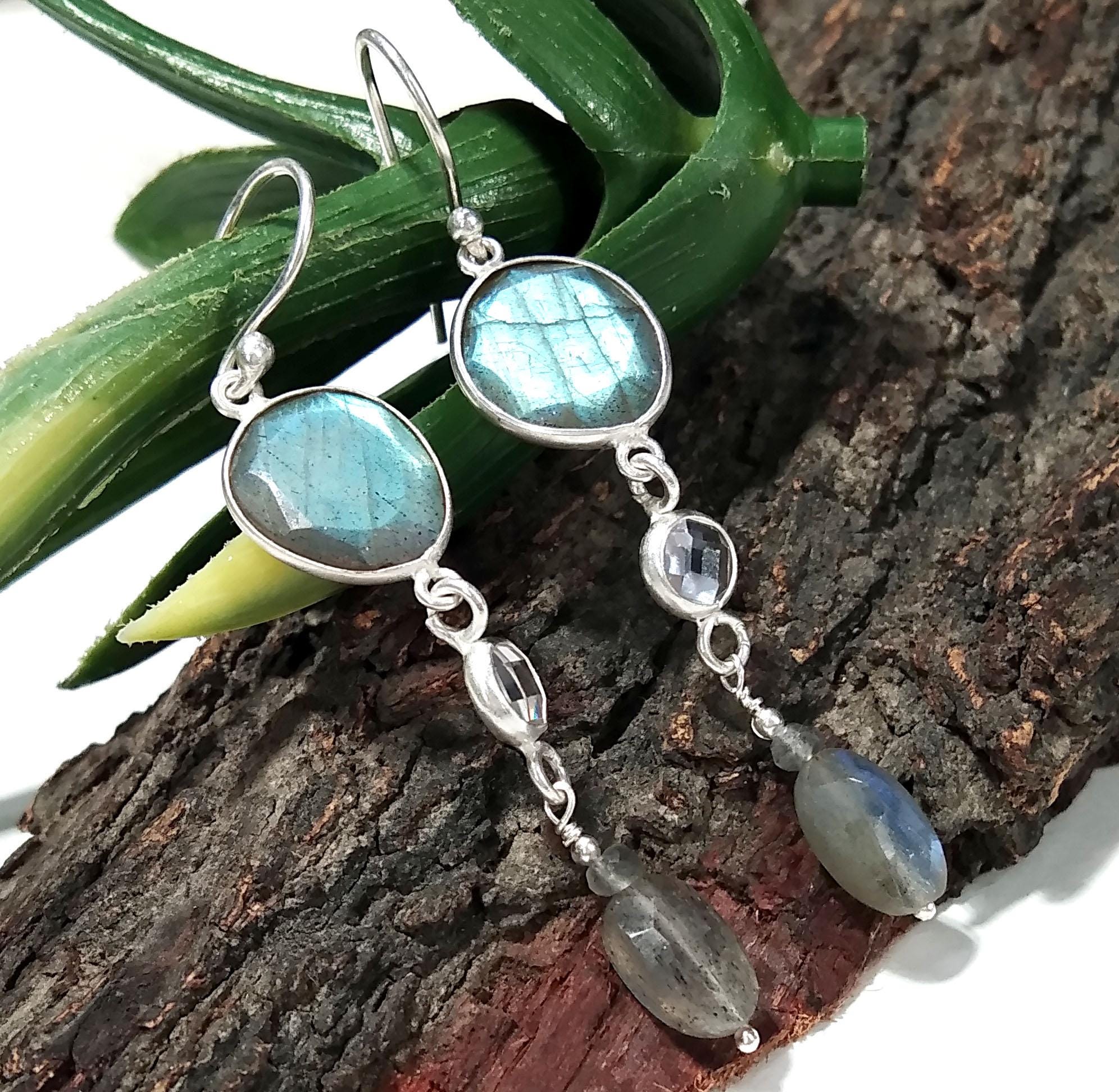 Labradorite Stone Earring, Solid 925 Starling Silver Jewelry Earring, Natural Labradorite Stone Handmade Gift Women Bridesmaid Earring Stone