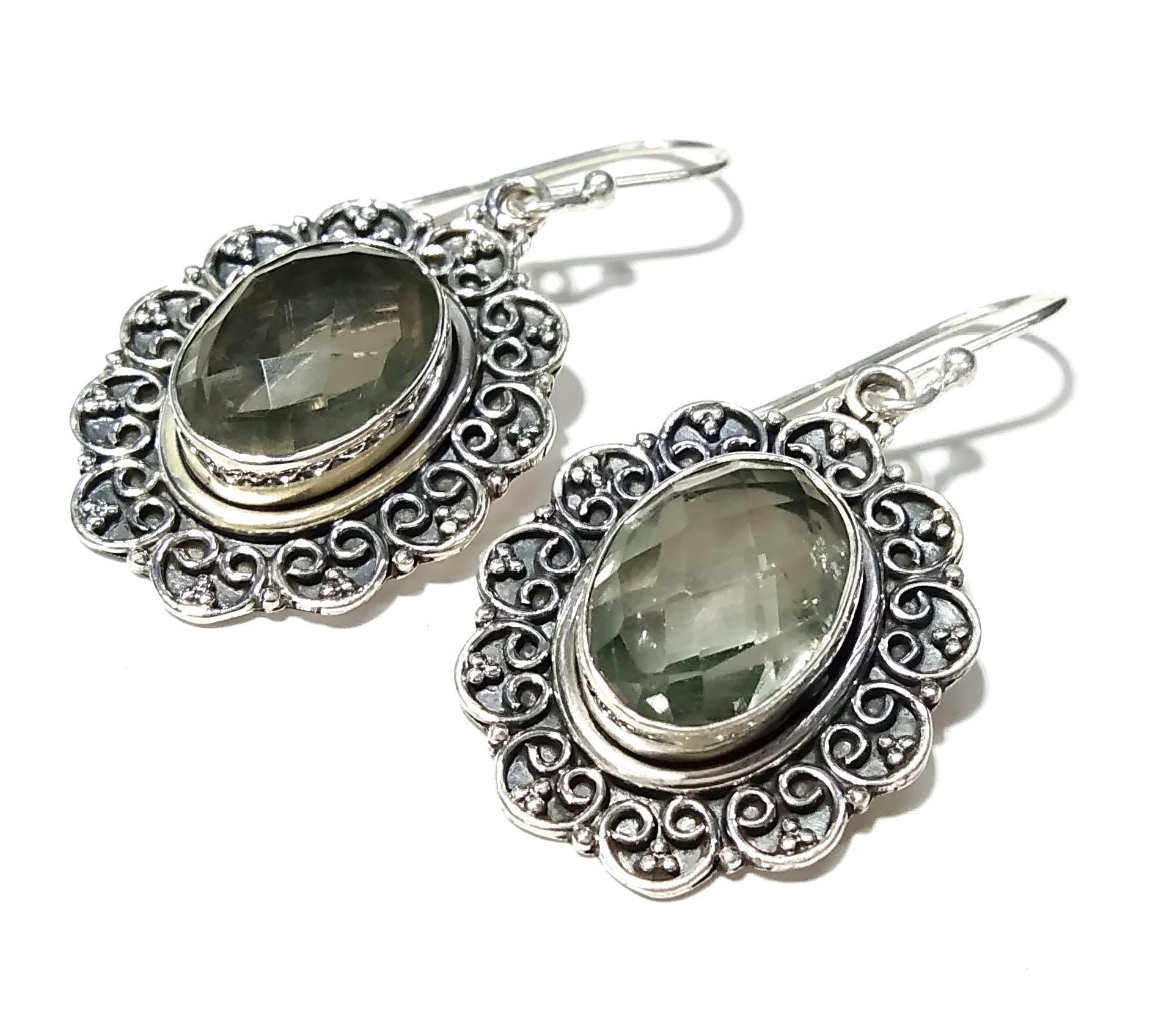 Natural Green Amethyst Earring, 925 Solid Starling Silver Earring Jewelry, Oval Shape Stone Size 13x10 mm Amethyst For Gift Earrings