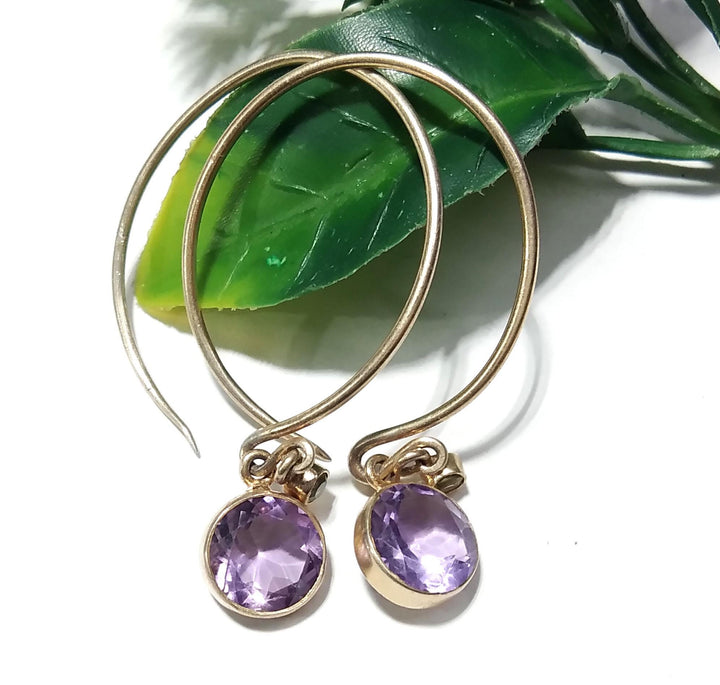 Natural Amethyst Earrings, 925 Solid Starling Silver Earring, Amethyst and Gold Earrings, Handmade Earring, Gift Women Bridesmaid Earring