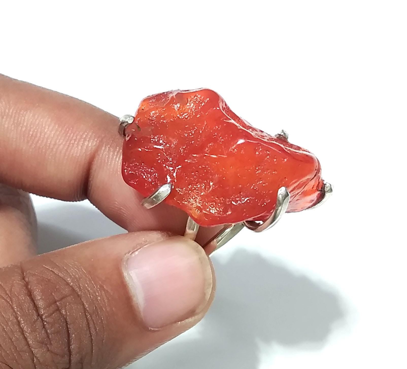 Natural Gemstone Rough Carnelian Ring, 925 Sterling Silver Raw Stone Stacking Ring, Handmade Ring, Birthstone Ring, Unique Gift for Her