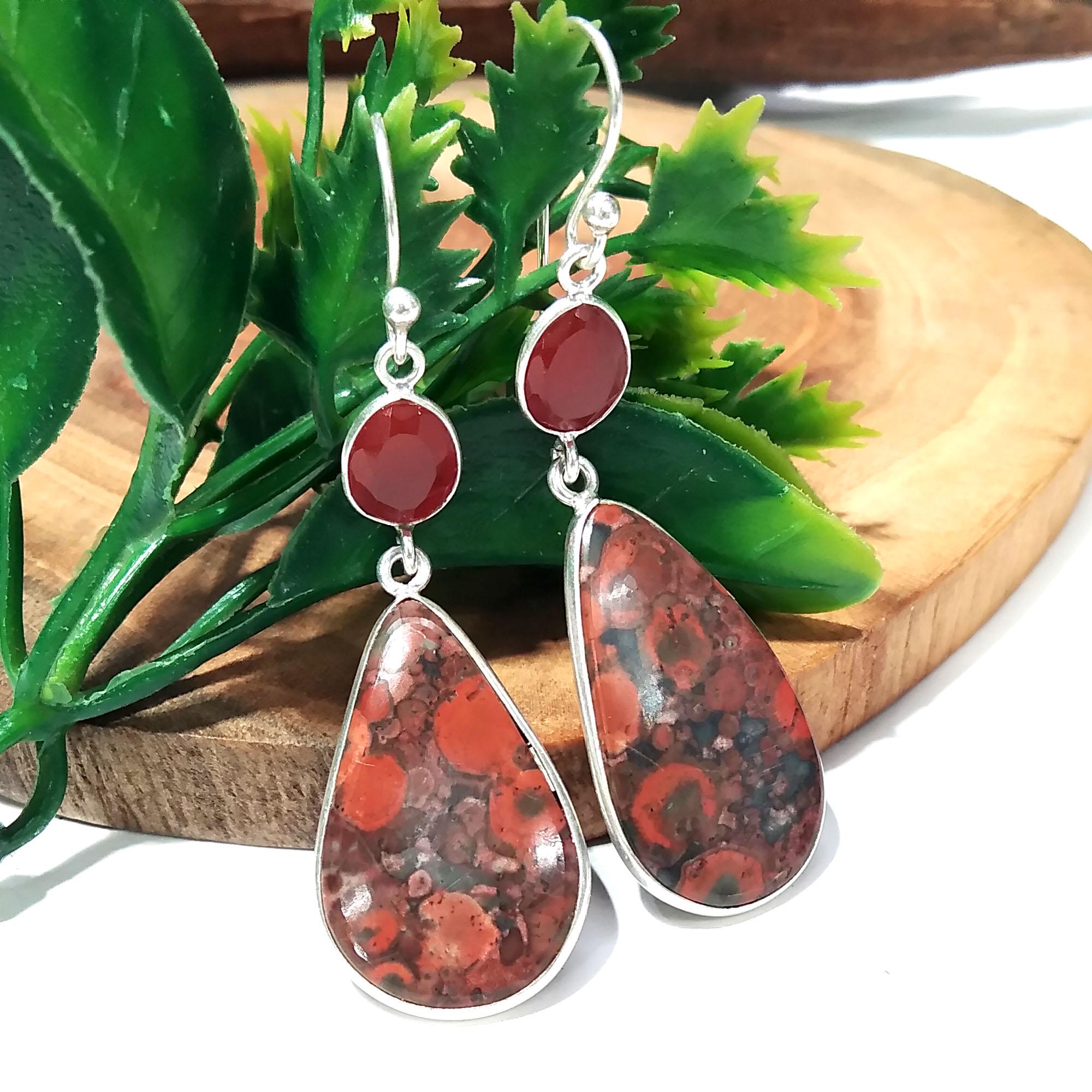 Natural Poppy Jasper, Carnelian Gemstone Earring, 925 Solid Starling Silver Earring, Gift Wedding Earring, Jewelry For Girls & Women.