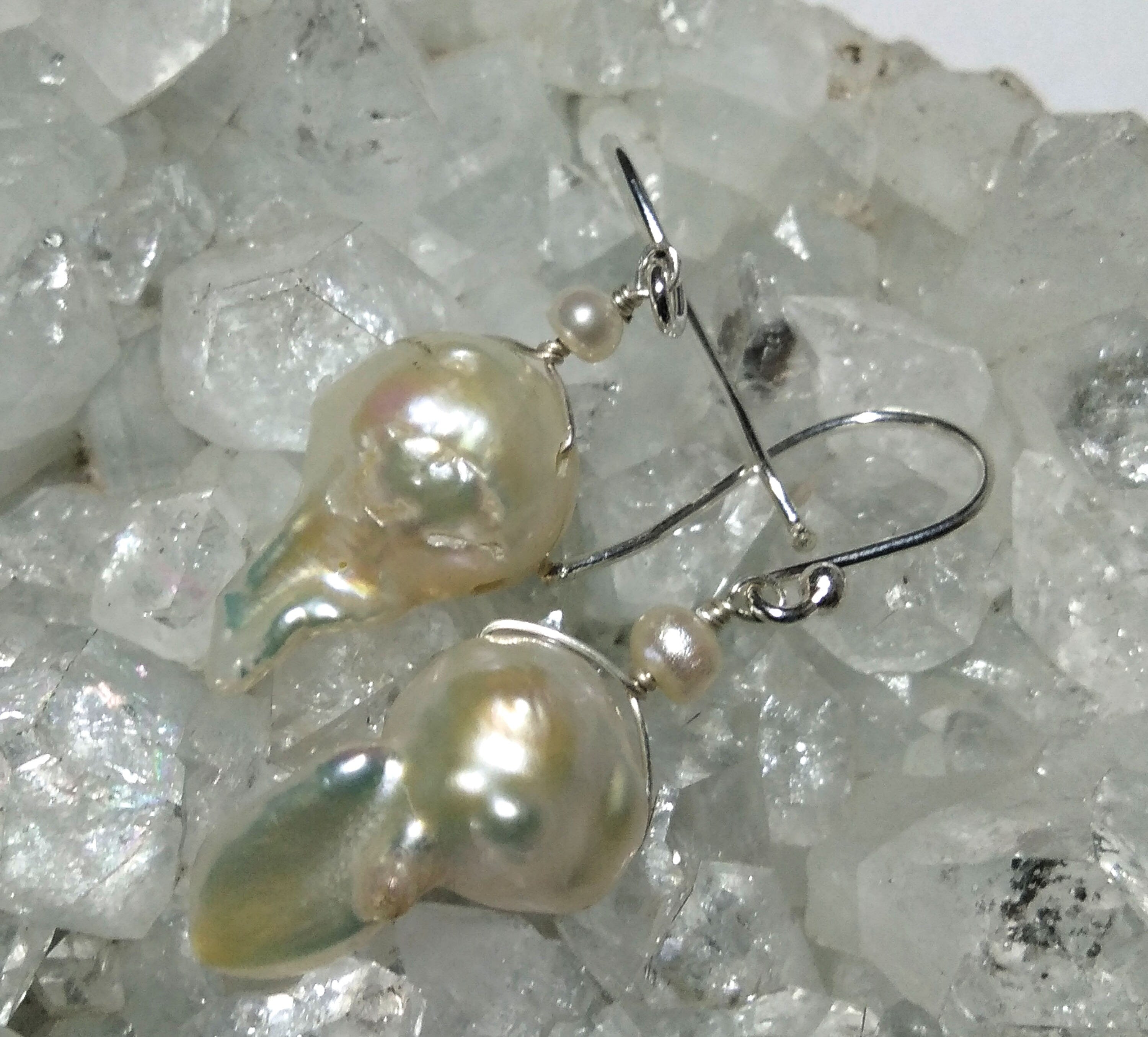 Natural Fresh Water Baroque Pearl Stone Drop Earring, 925 Solid Starling Silver Earring, Top Color White Pearl Gemstone Gift Wedding Earring