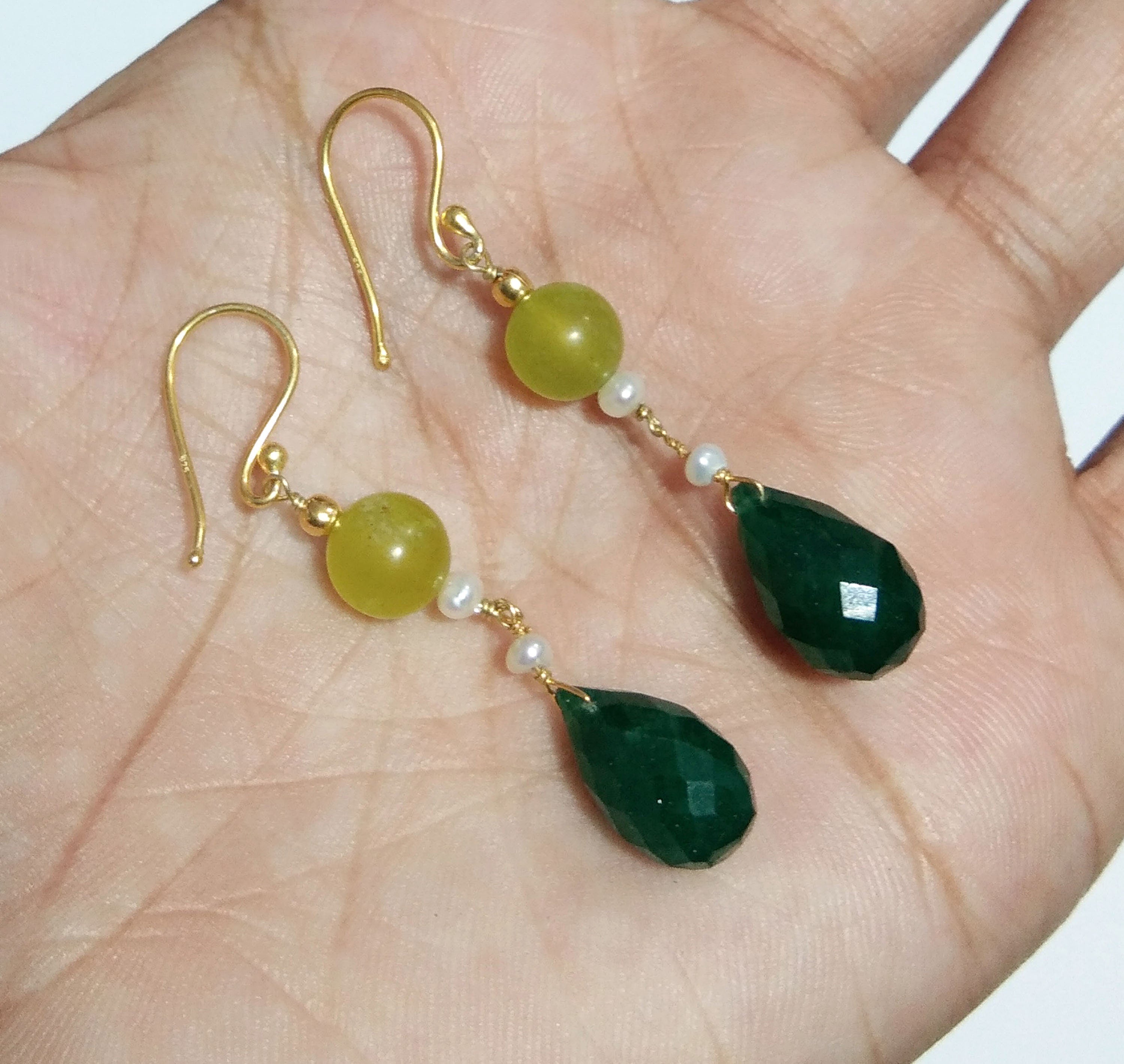 Natural Green Onyx,Green Opal Stone Earring, 925 Sterling Silver Gold Plated Earring, Amazing Design Onyx Earring, For Gift Birthday Earring