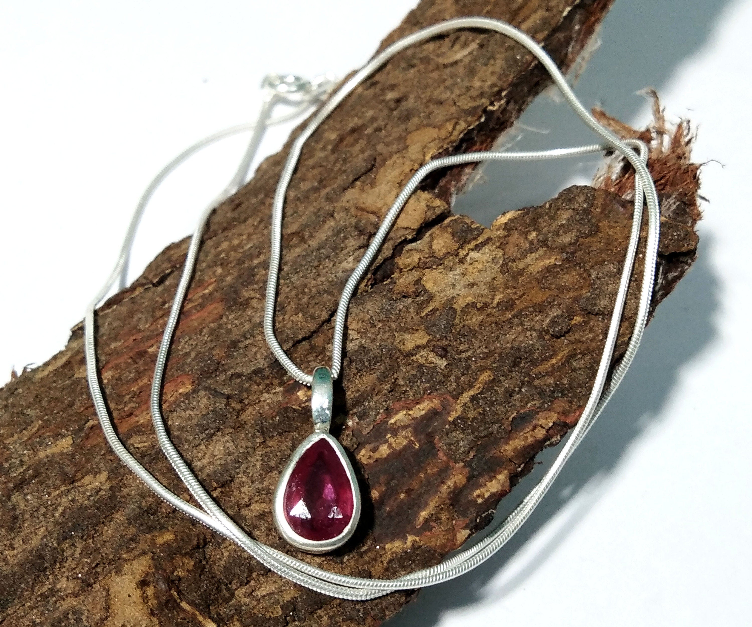 Natural Red Ruby Faceted Stone Pendant Necklace Chain, 925 Solid Sterling Silver Chain Pendant Necklace, For Gift Chain Pendant