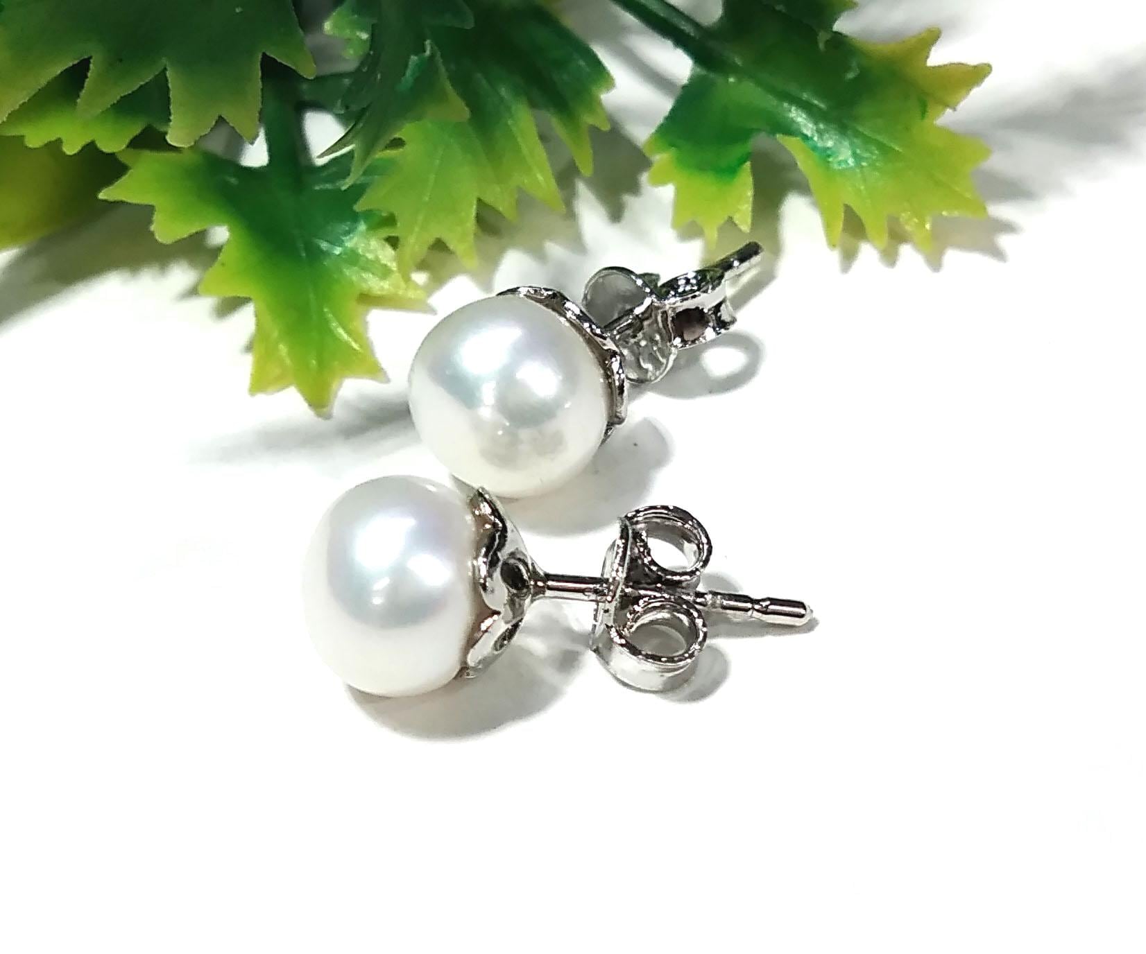 Real Freshwater Pearl Stud Earrings, 925 Starling Silver Stud Earring, Natural Freshwater Pearl Stud Earrings, Handmade Studs For Women.
