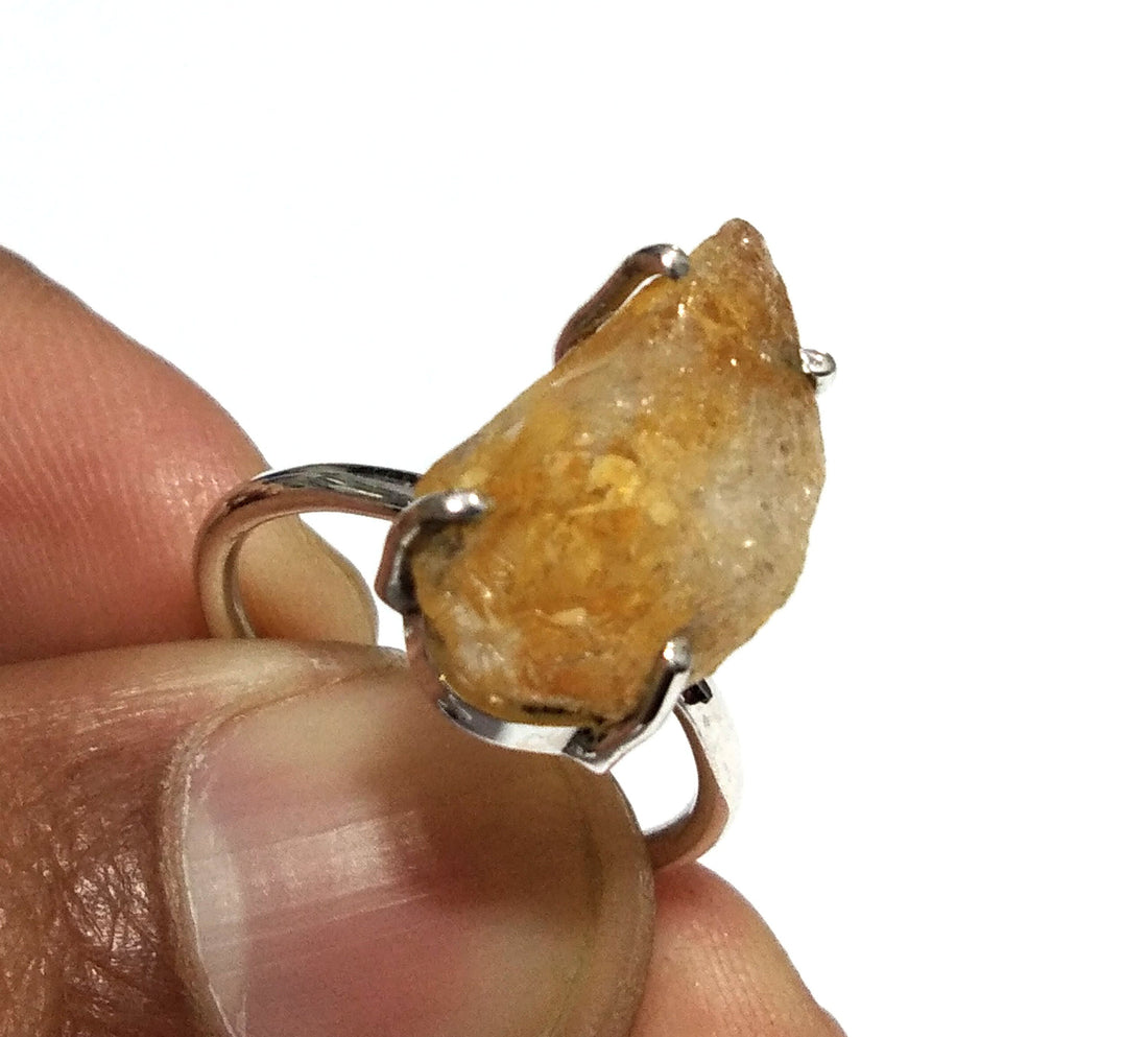 Natural Rough Citrine Gemstone Ring, 925 Solid Sterling Silver Ring, Citrine Stone Size 18x9 mm Handmade Ring, Gift Wedding Ring Jewelry