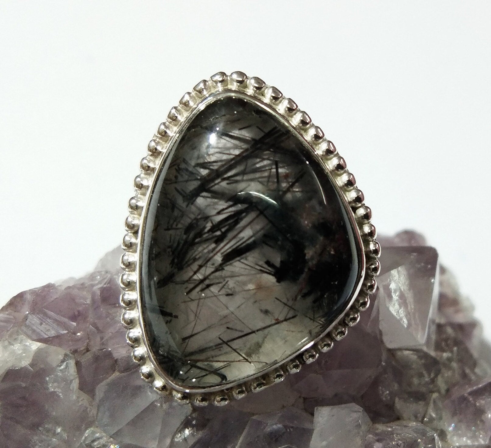 AAA+ Quality Natural Black Rutile Quartz Gemstone Ring, Solid 925 Starling Silver Ring, Black Rutile Ring, For Gift Wedding Ring Jewelry