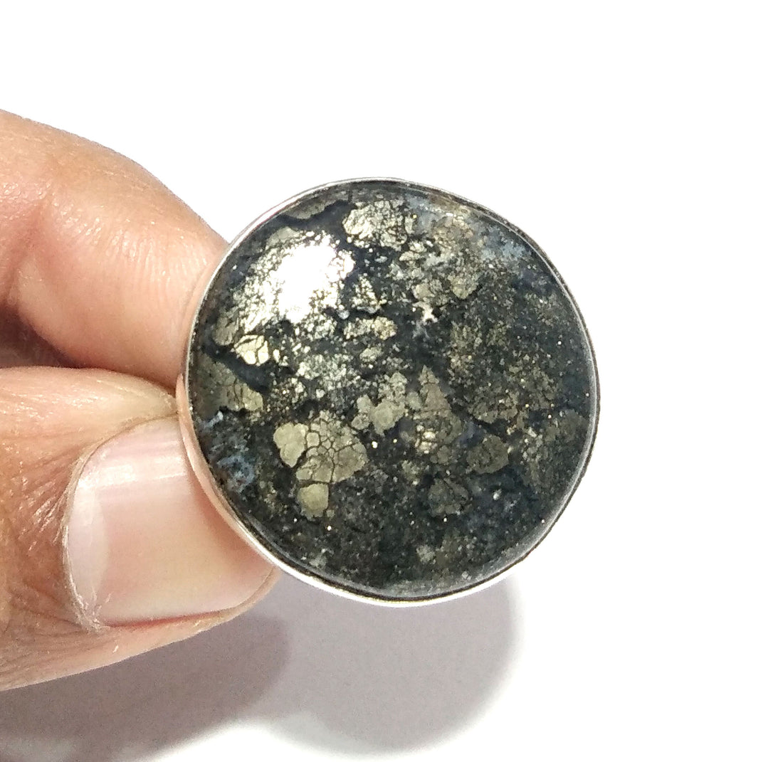 Natural Marcasite Gemstone Ring, 925 Solid Sterling Silver Ring, Marcasite Stone Size 26x26 mm Handmade Silver Ring, Gift Mother’s day Ring