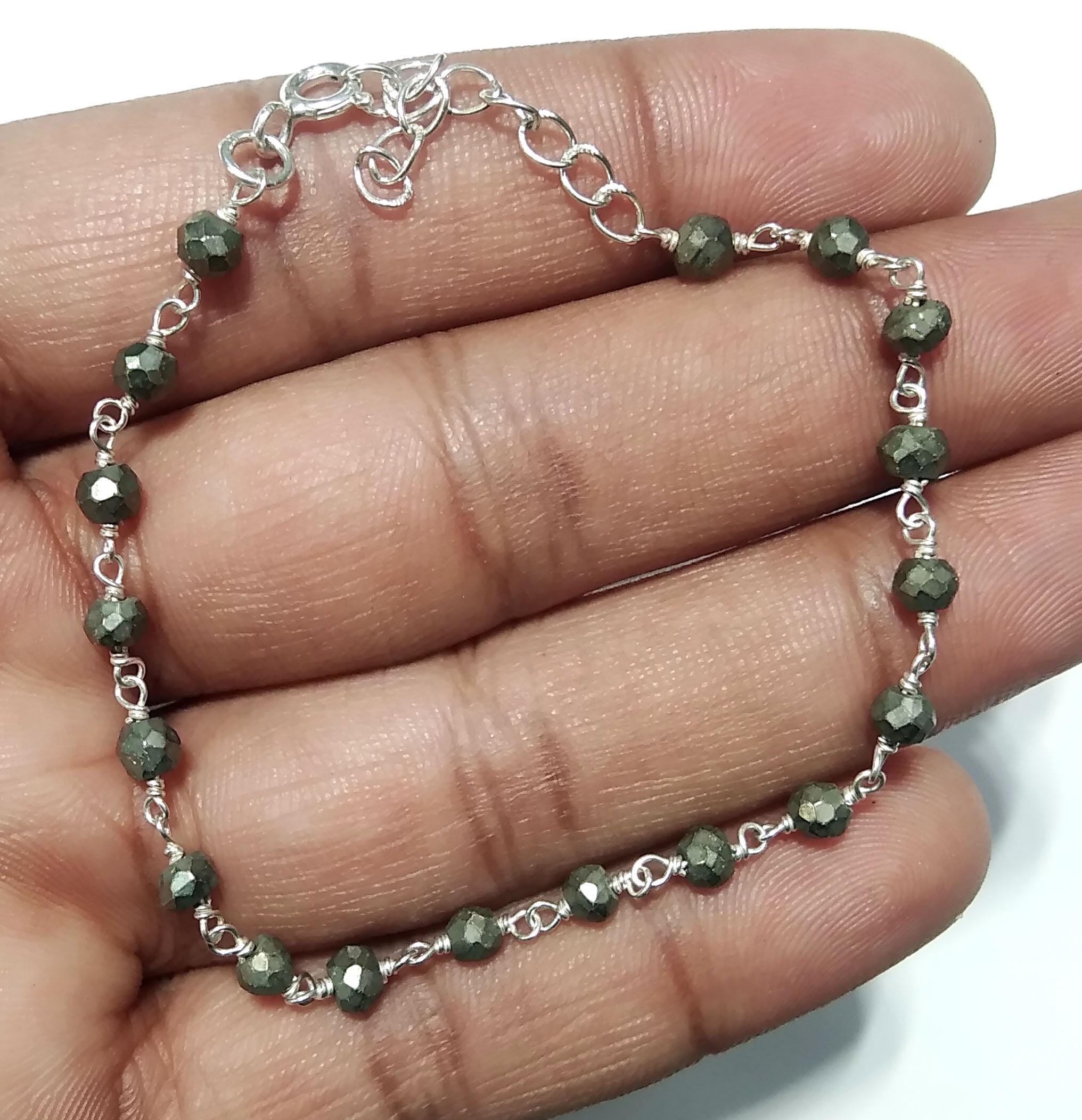 Natural Pyrite Gemstone Chain Bracelet, 925 Sterling Silver Jewelry Good Quality Pyrite  Bracelet Handmade Bracelet, Gift For Girls & Women.