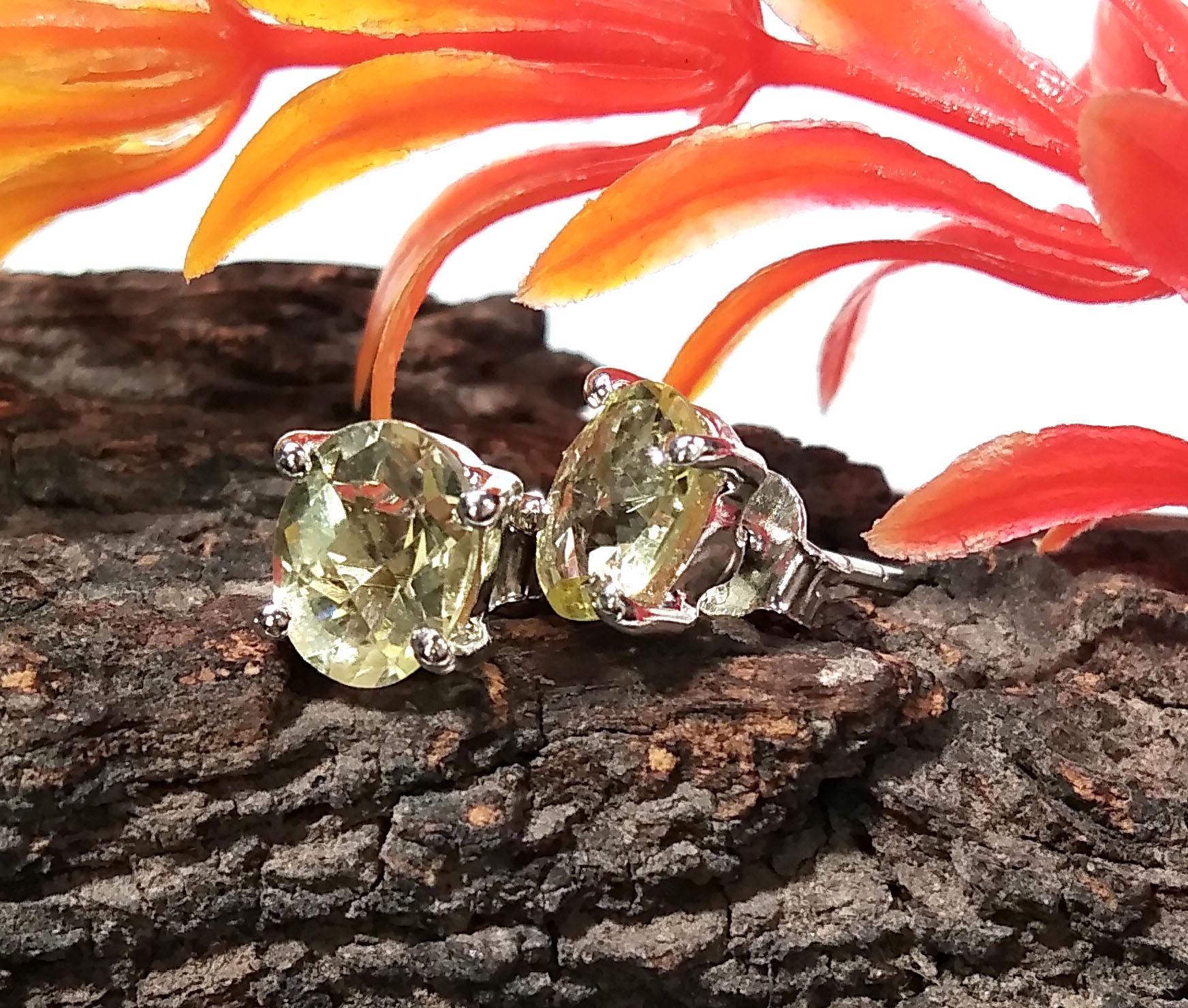 Lemon Quartz Silver Stud Earrings, 925 Starling Silver Stud Earring, Natural Lemon Quartz  Stud Earrings, Screw Back/Push Back Earrings Gift