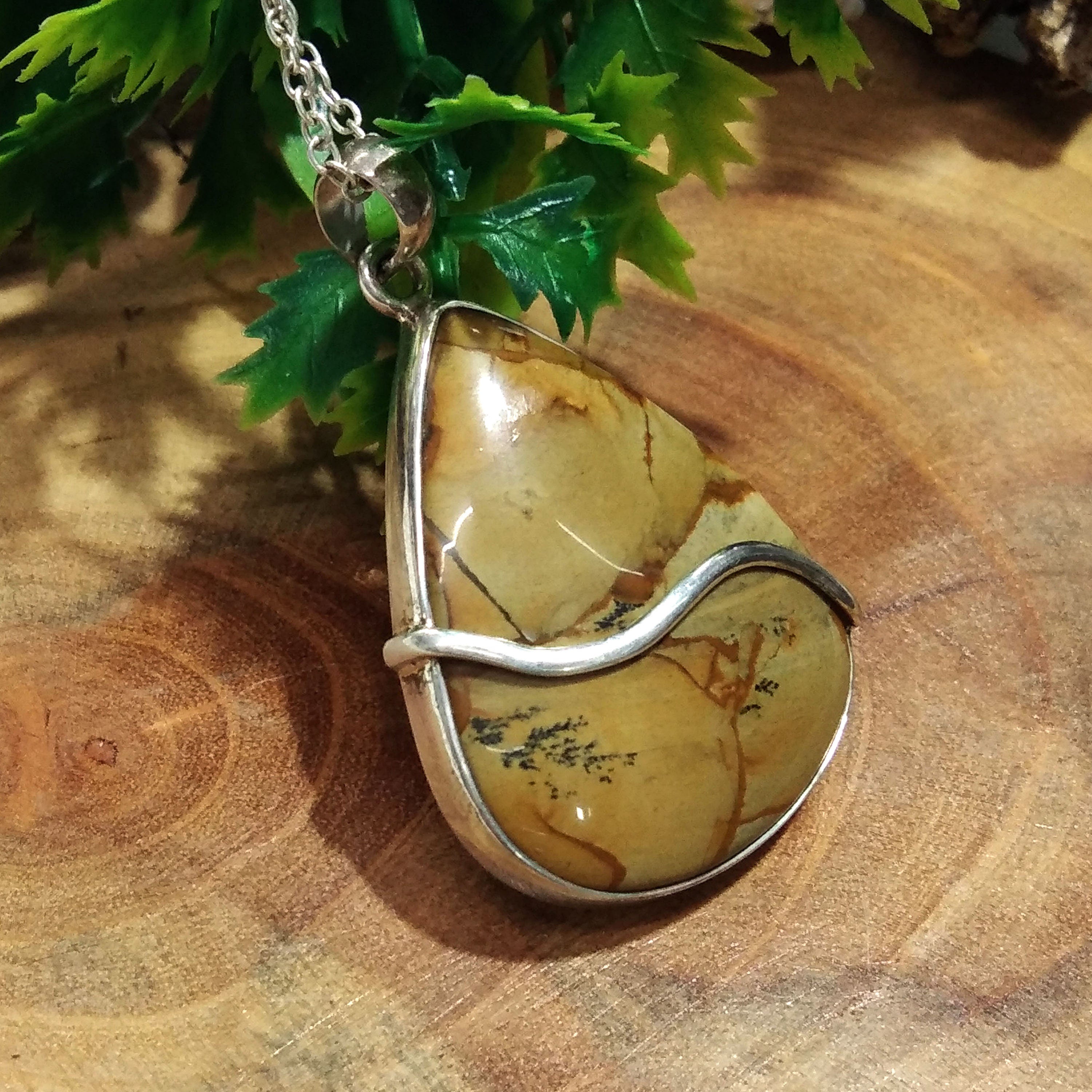 Natural Picture Jasper Gemstone Pendant Necklace Chain, 925 Starling Silver Pendant Necklace, Handmade Jewelry Stone Size 35x28 mm Pendant