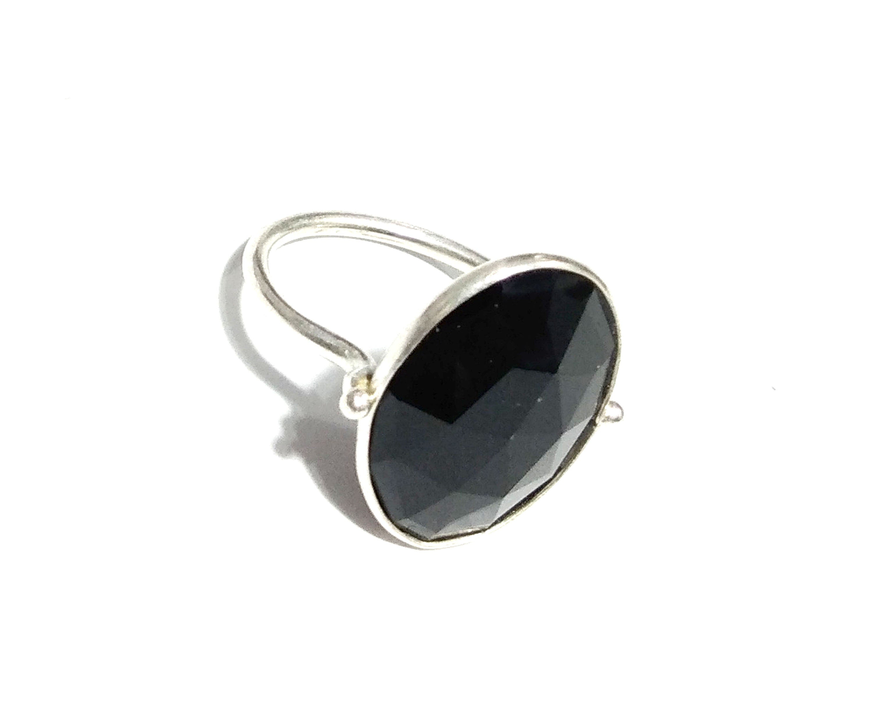 Black Onyx Checker Cut Stone Ring, 925 Solid Starling Silver Ring, Gemstone Size 15x20mm Natural Black Onyx Stone Ring, Gift Engagement Ring