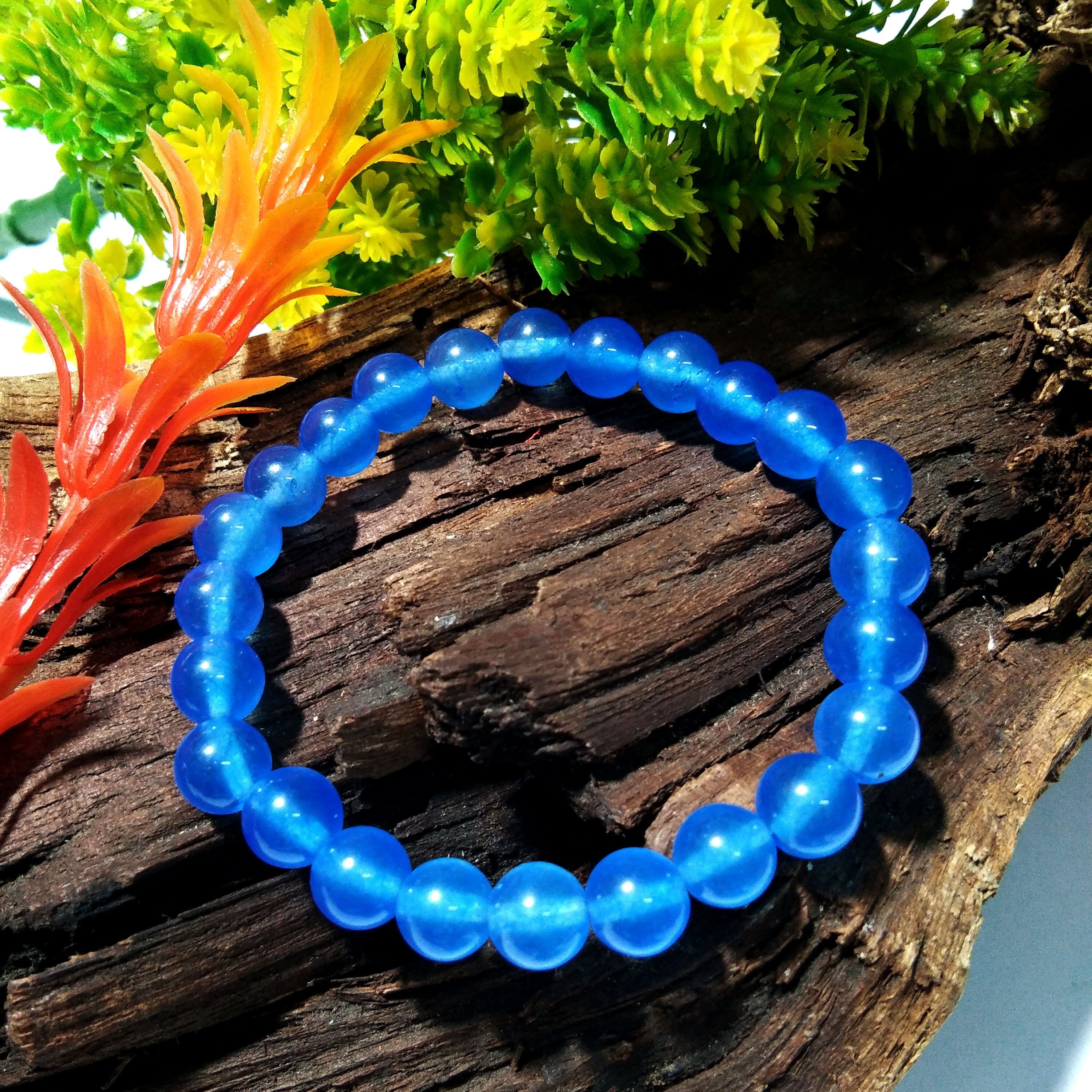 Dark Blue Chalcedony Bracelet Beads Stone, Natural Chalcedony Crystal Healing Unisex Stretch Bracelet, Size 8x8mm Gift Easter day Bracelet