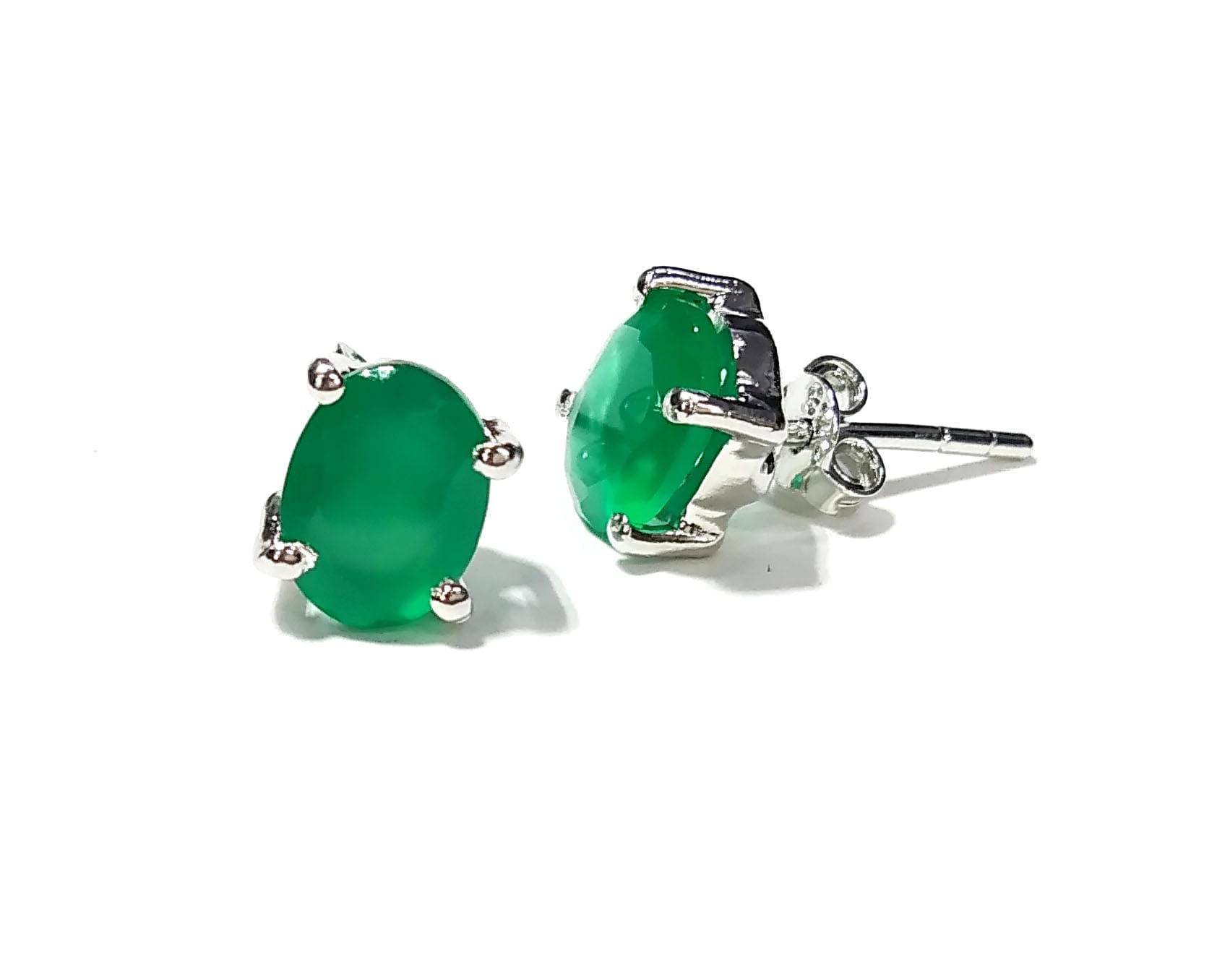 Green Onyx Stud Earrings, 925 Solid Sterling Silver Earring, Natural Green Onyx Oval Shape Stud, Handmade Studs Earring, For Girls & Women.
