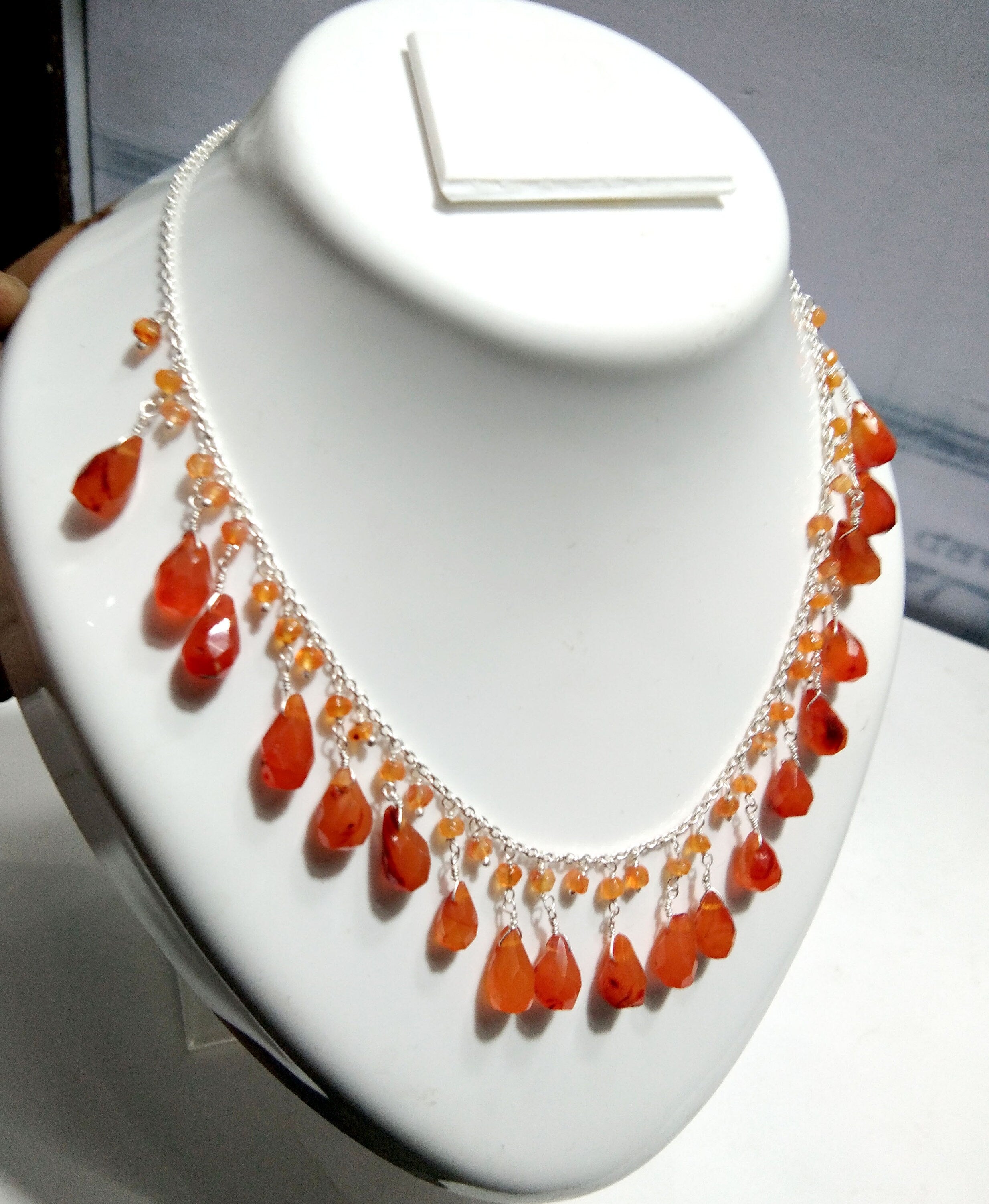 Natural Carnelian Drop's Gemstone Chain Necklace Jewelry, 925 Starling Silver Chain Necklace Carnelian Stone For Gift Necklace Girls & Women