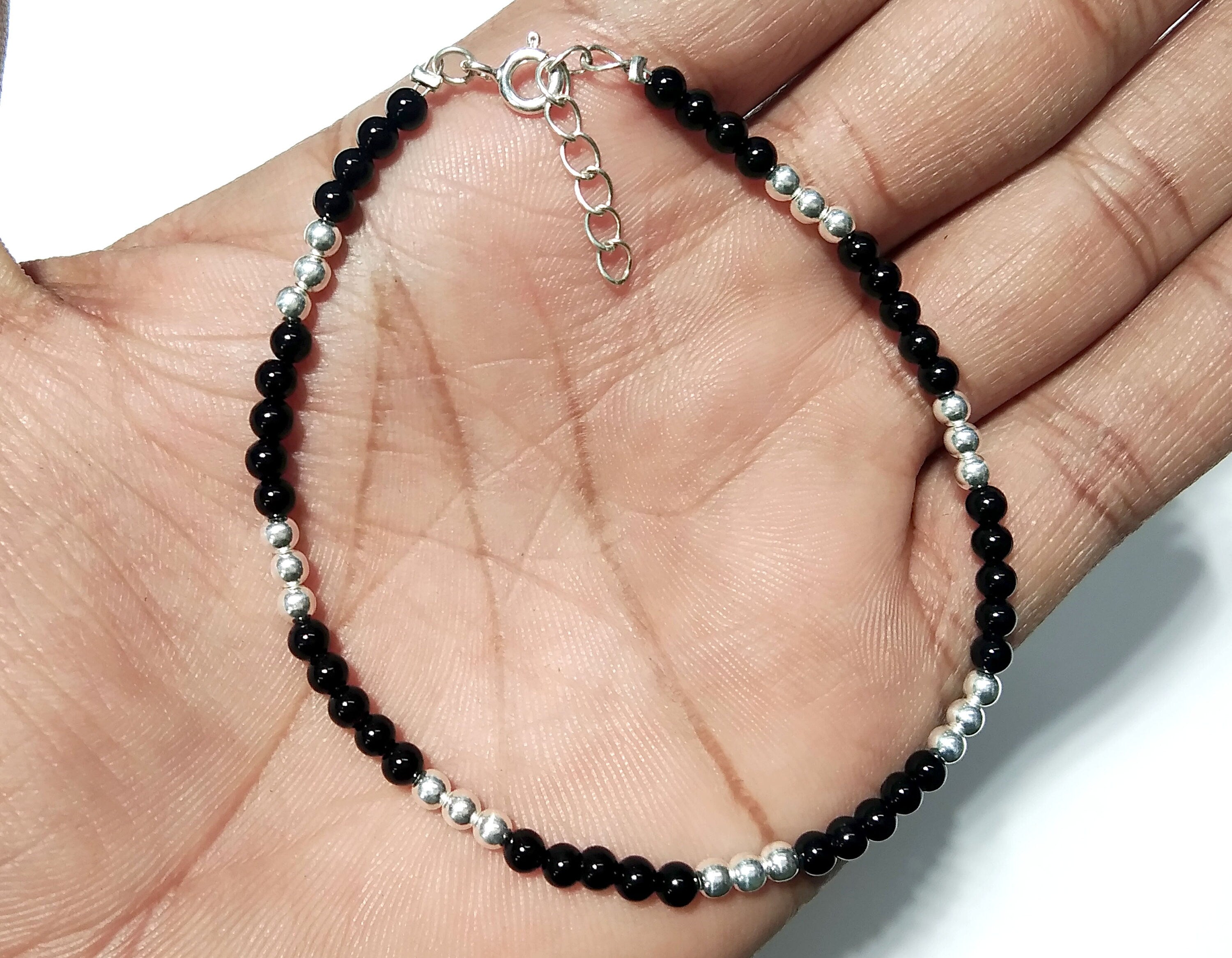 Natural Black Onyx Bracelet, 925 Solid Sterling Silver Bracelet, Gemstone Bracelet, For Women-Adjustable Bracelet, Silver Bracelet For Women