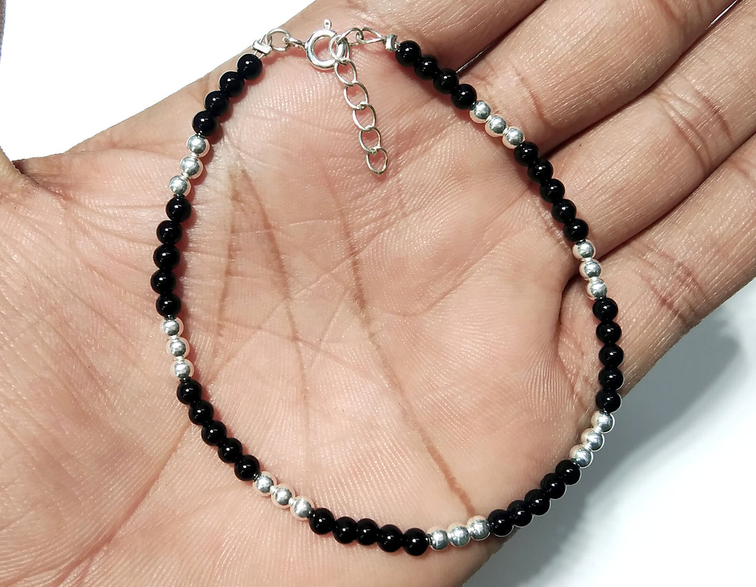 Natural Black Onyx Bracelet, 925 Solid Sterling Silver Bracelet, Gemstone Bracelet, For Women-Adjustable Bracelet, Silver Bracelet For Women