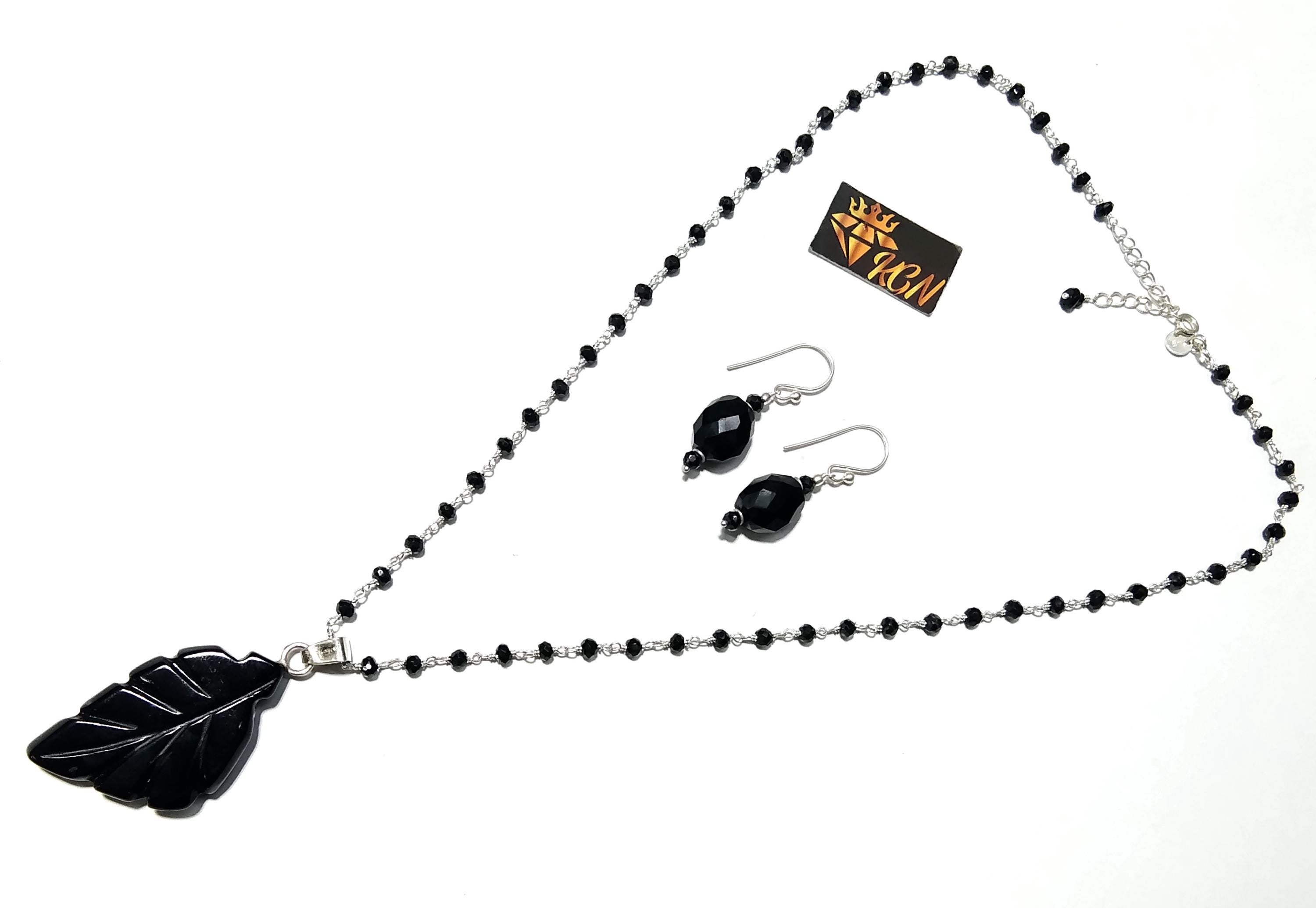 Natural Black Onyx Beads Necklace Earring Jewelry Set, 925 Solid Sterling Silver Necklace Earring, Jewelry Gift For Girls & Women.