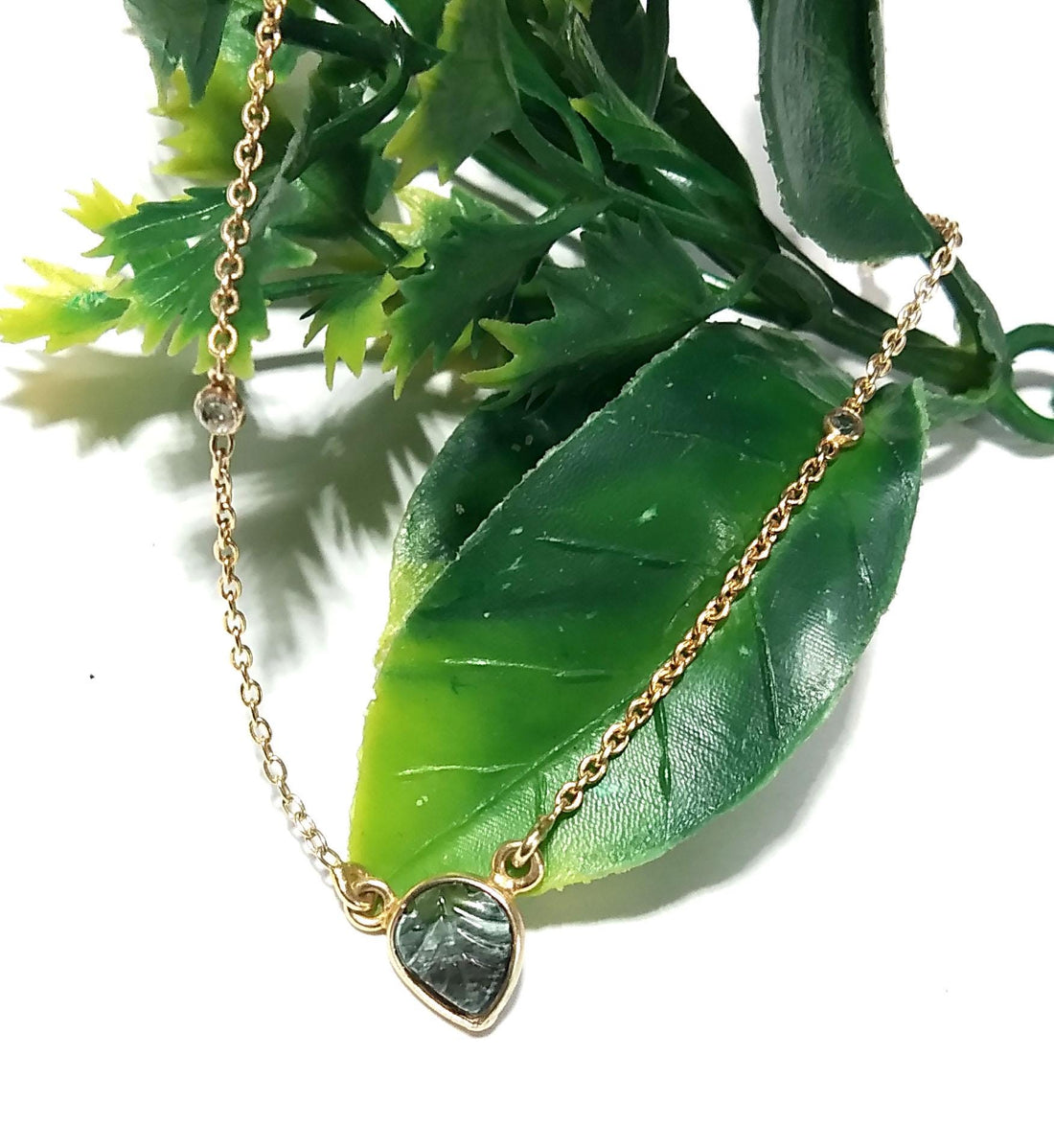 Natural Tourmaline Craving & White Topaz Gemstone Chain Pendant Necklace, 925 Starling Silver Gold Plated Pendant Stone For Gift Girls/Women