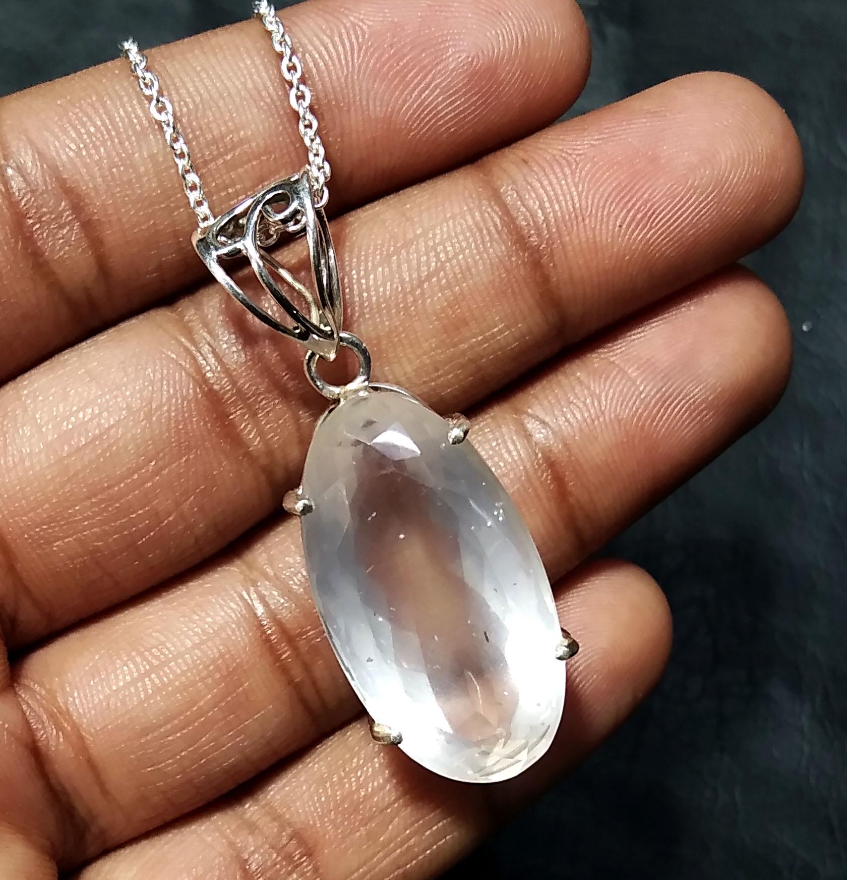 Rose Quartz Pendant, 925 Starling Silver Chain Pendant, Natural Rose Quartz Stone Pendant, Handmade Jewelry Stone Size 30x16 mm Gift Pendant