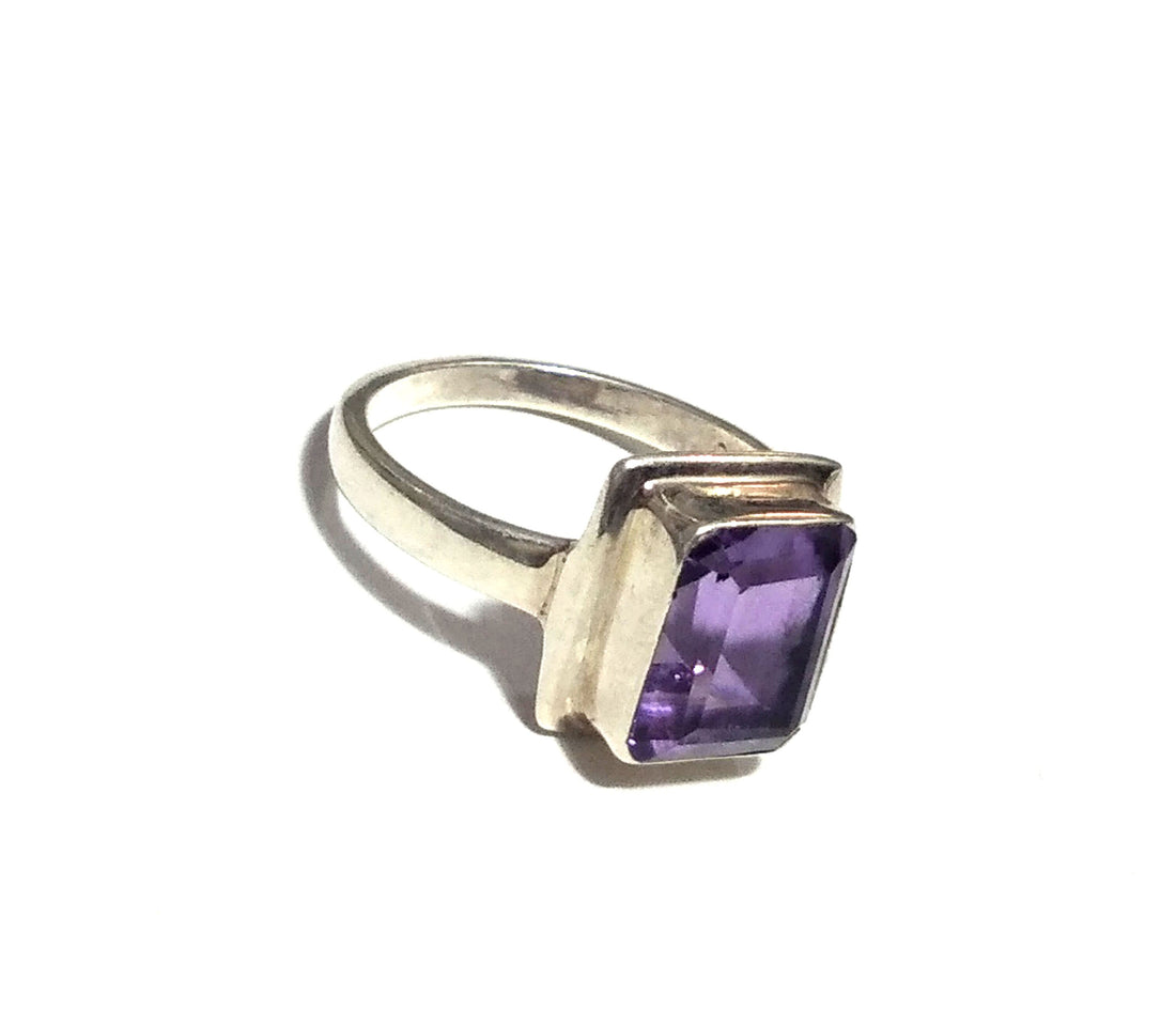 Natural Amethyst Cut Gemstone Ring, 925 Solid Starling Silver Ring, Stone Size 10x8 mm Top Color Purple Amethyst Ring, Gift Birthday Ring